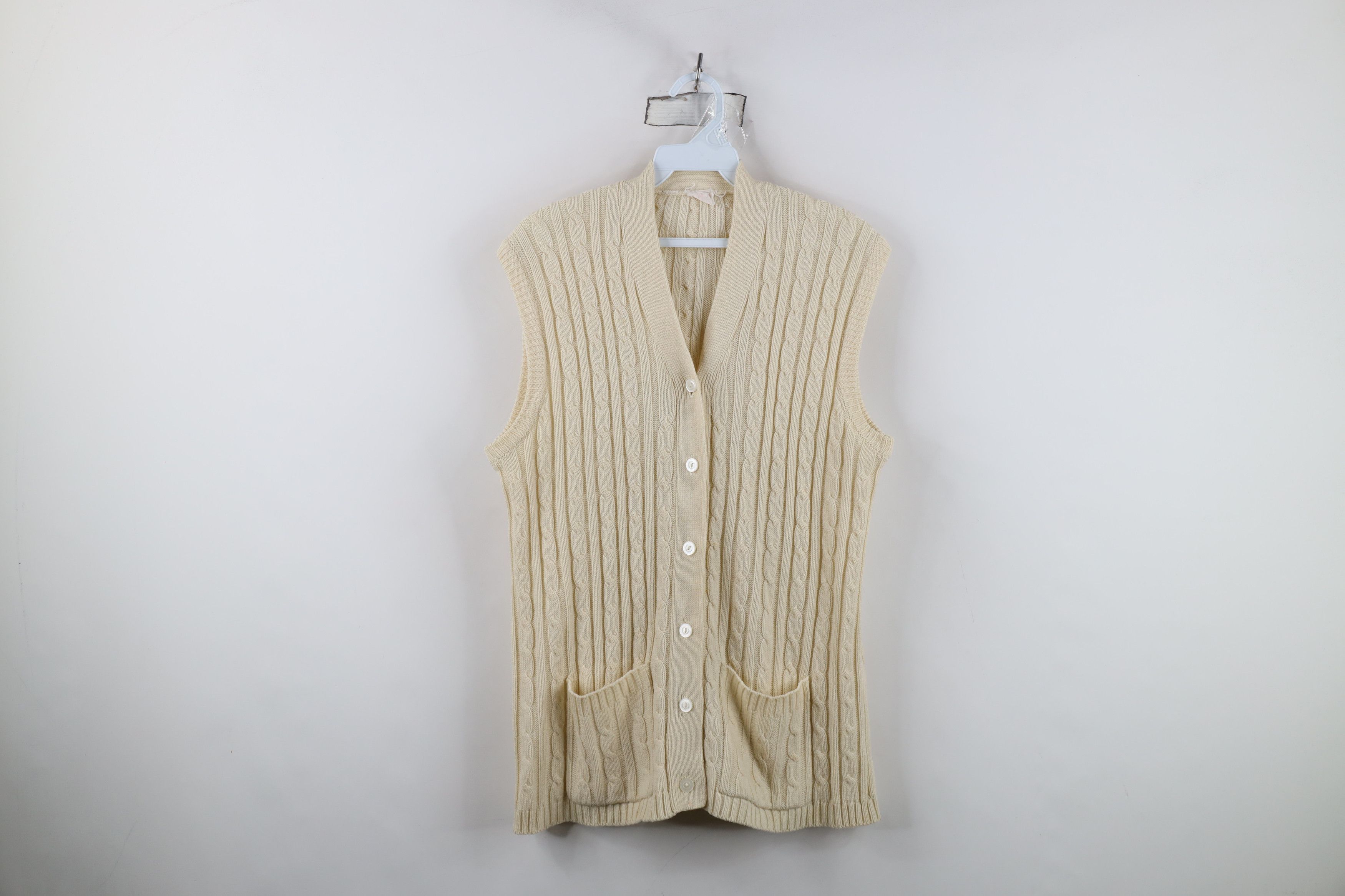 Vintage Vintage 70s Streetwear Chunky Cable Knit Sweater Vest Beige Size M / US 6-8 / IT 42-44 - 1 Thumbnail