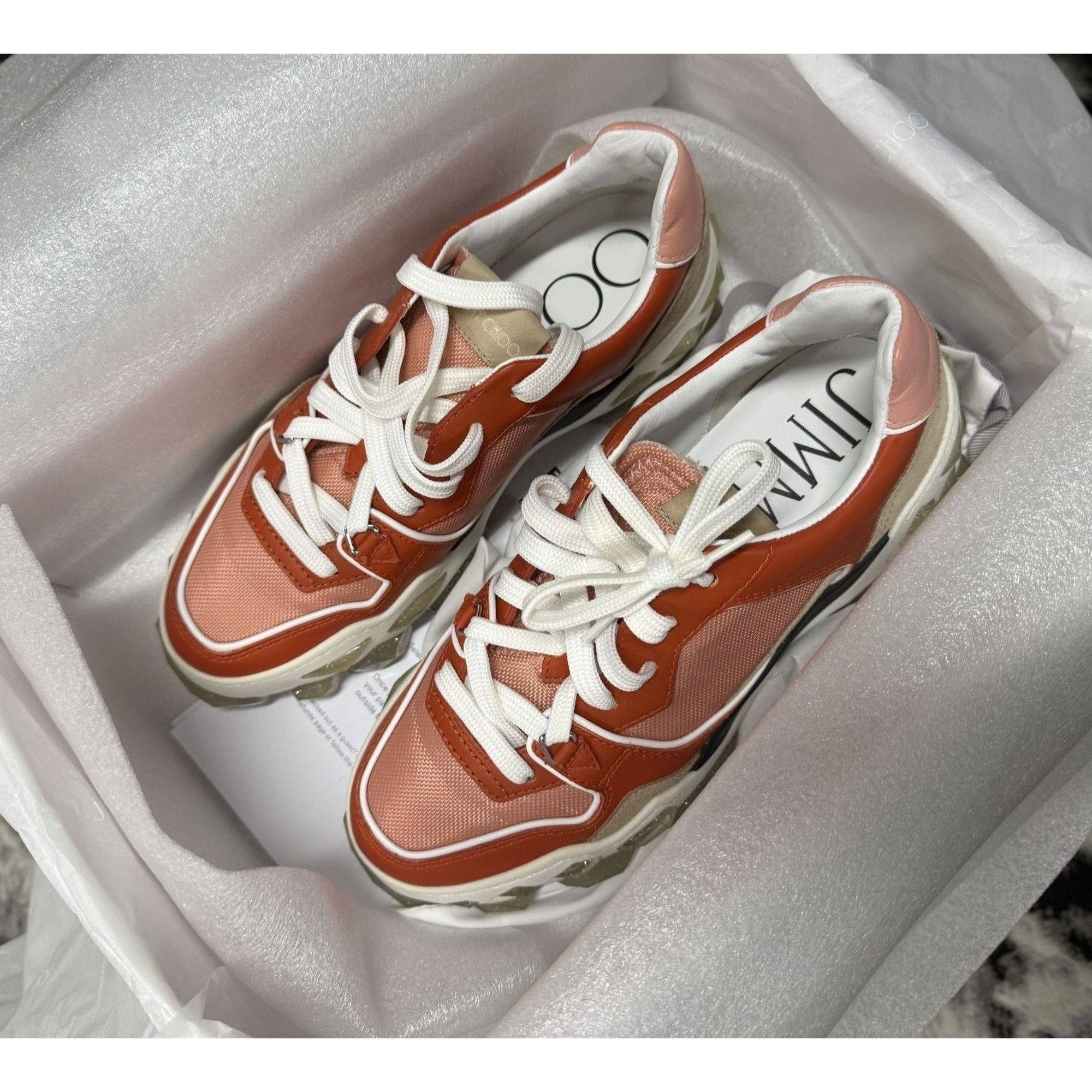 Jimmy Choo Jimmy Choo Womens Peach & White Sneakers 38.5 Leather/Suede Size US 8.5 / IT 38.5 - 11 Thumbnail