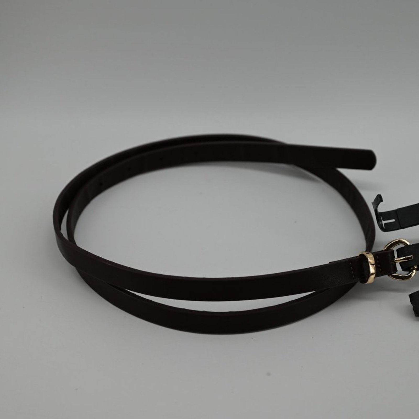 Other LP Blue Dark Brown Faux Leather Skinny Belt Fashion Gold L Size ONE SIZE - 6 Thumbnail