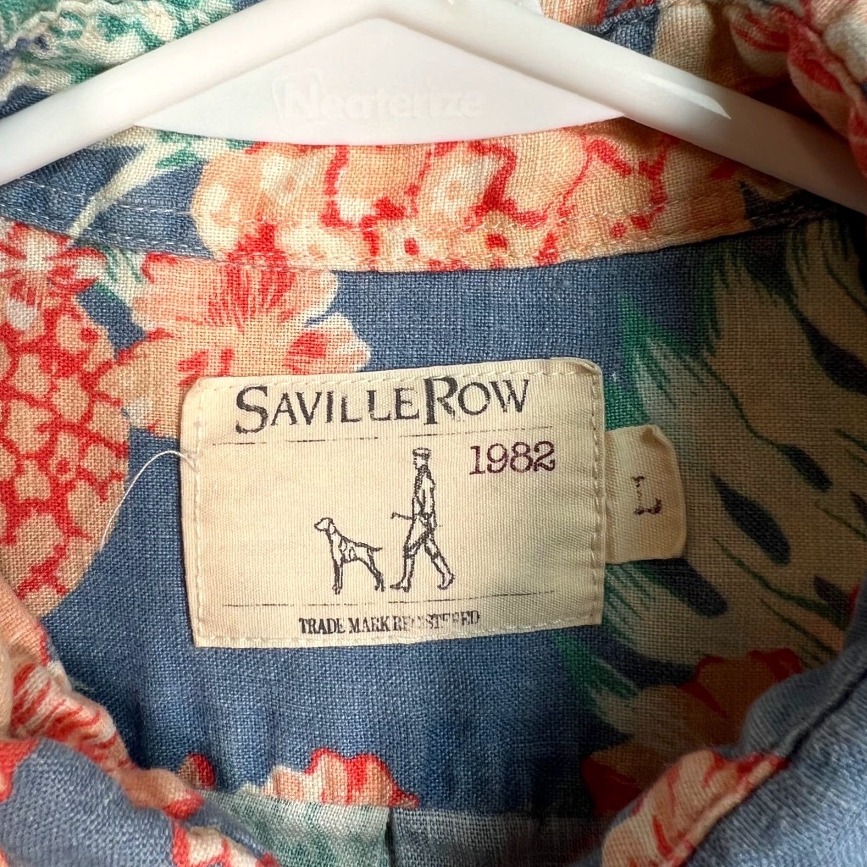 Vintage Saville Row 1982 Mens Large Hawaiian Floral Shirt Blue Linen Button-Up Shirt Size US L / EU 52-54 / 3 - 3 Thumbnail