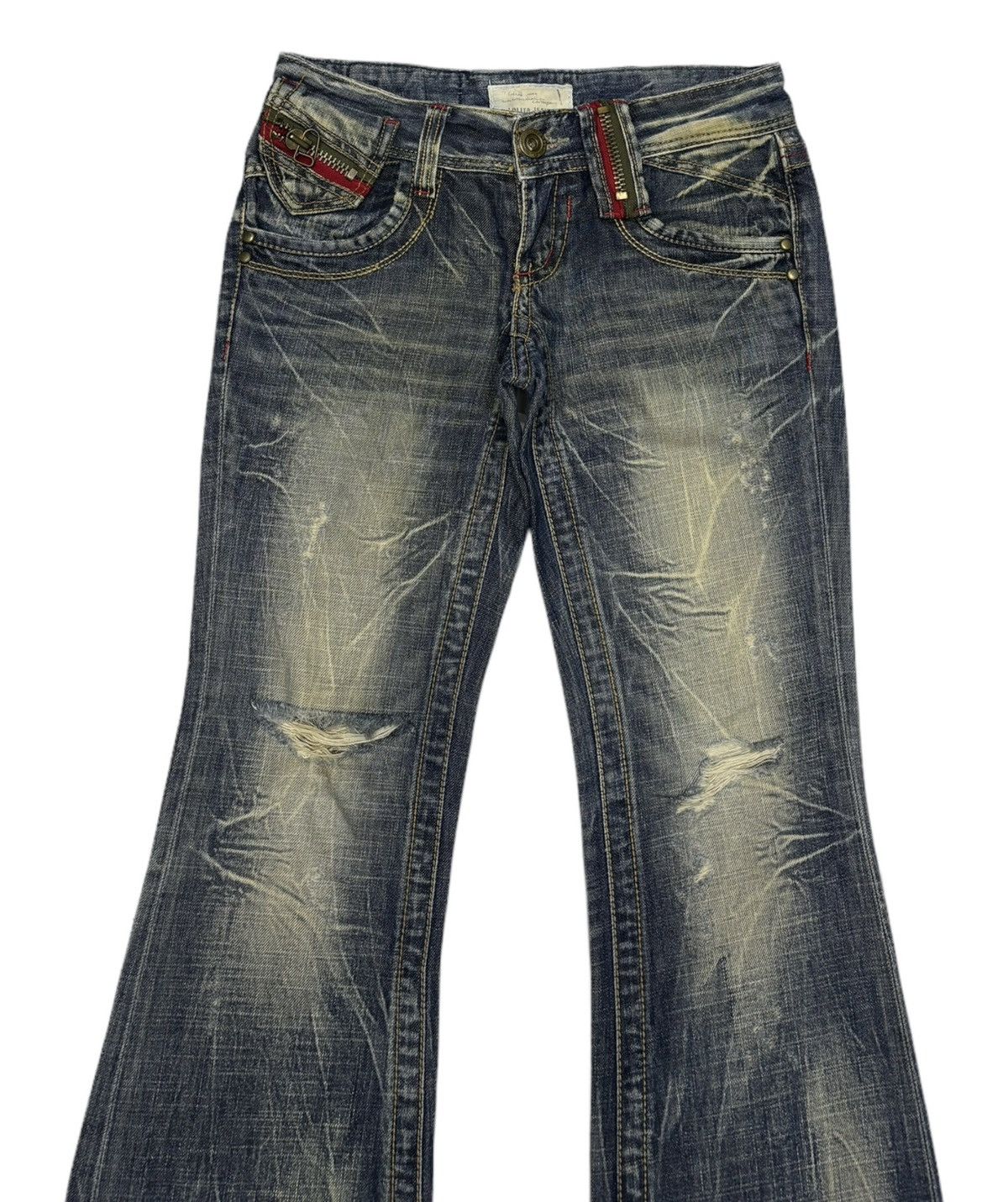 Japanese Brand Vintage Lolita Flare Distressed Denim Jeans Size 29" - 6 Thumbnail