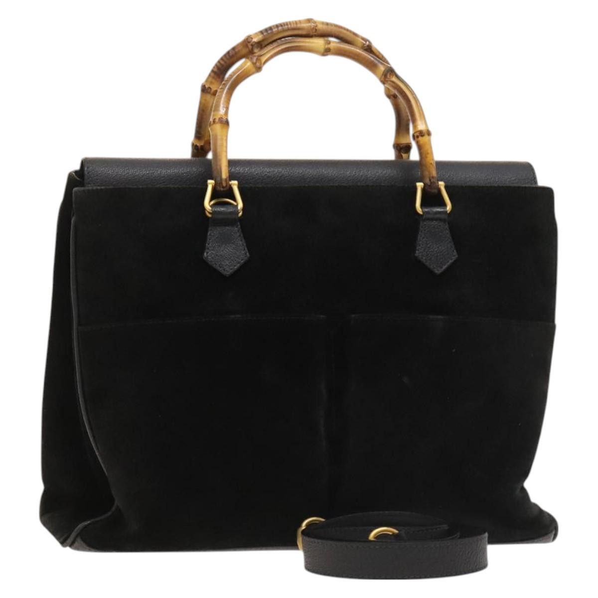 Gucci GUCCI Bamboo Hand Bag Suede Black Gold 002 123 002 123 Size ONE SIZE - 1 Thumbnail