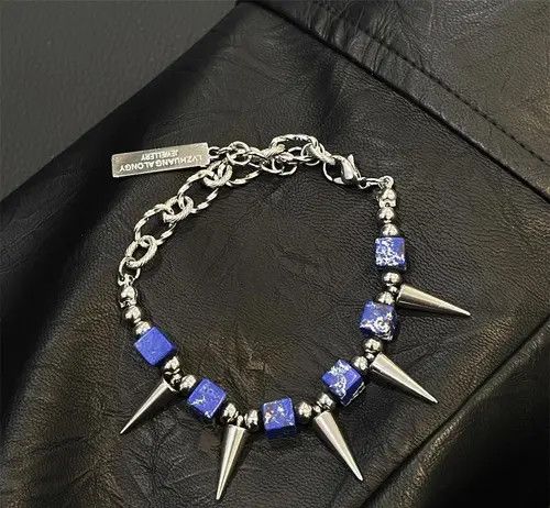 Jewelry Spiked Bracelet with Blue Beads Size ONE SIZE - 1 Thumbnail