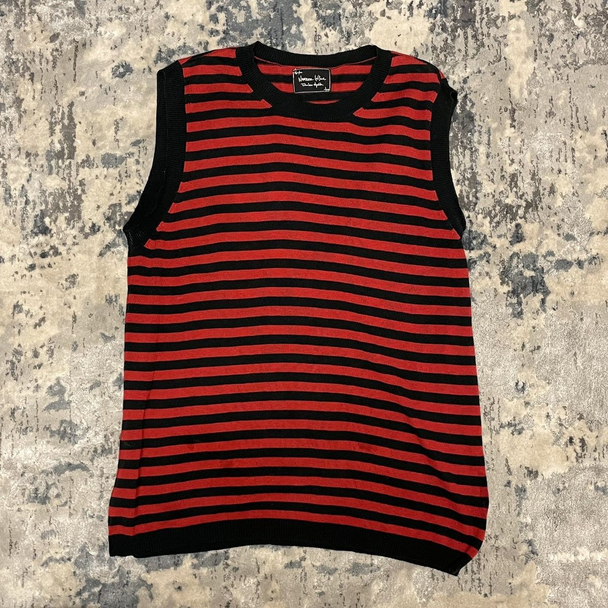 image of Number N Ine x Takahiromiyashita The Soloist Number (N)Ine Red Striped Knit Vest, Men's (Size Large