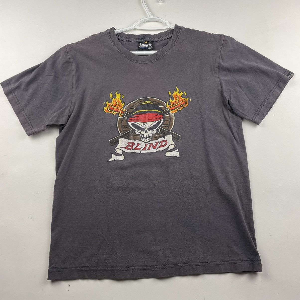 Blind Skateboards × Vintage VTG 90s Blind Skateboards Pirate Reaper Grey T-Shirt 1990s Size US M / EU 48-50 / 2 - 1 Thumbnail