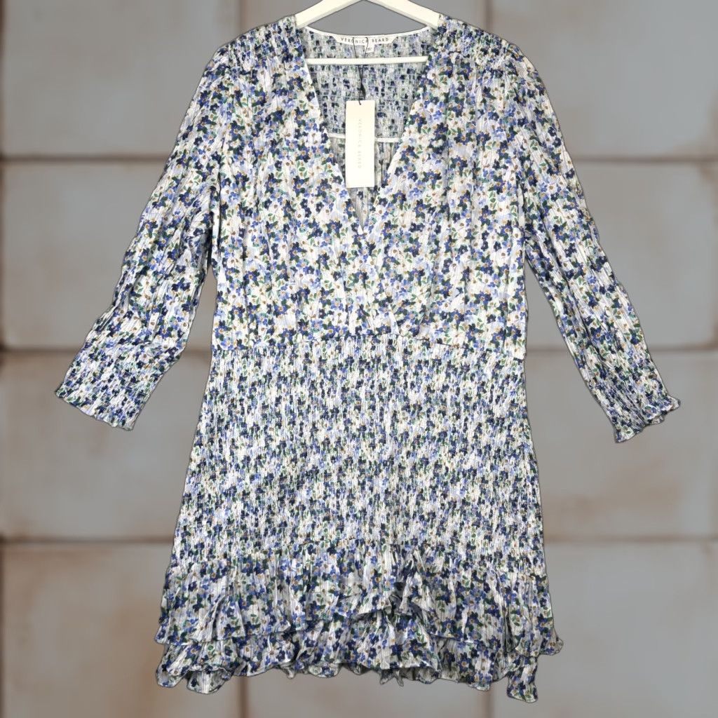 Veronica Beard Veronica Beard Darrah Smocked V Neck Dress Size 16 NWT Blue/Multicolor Size XXL / US 16-18 / IT 52-54 - 1 Thumbnail