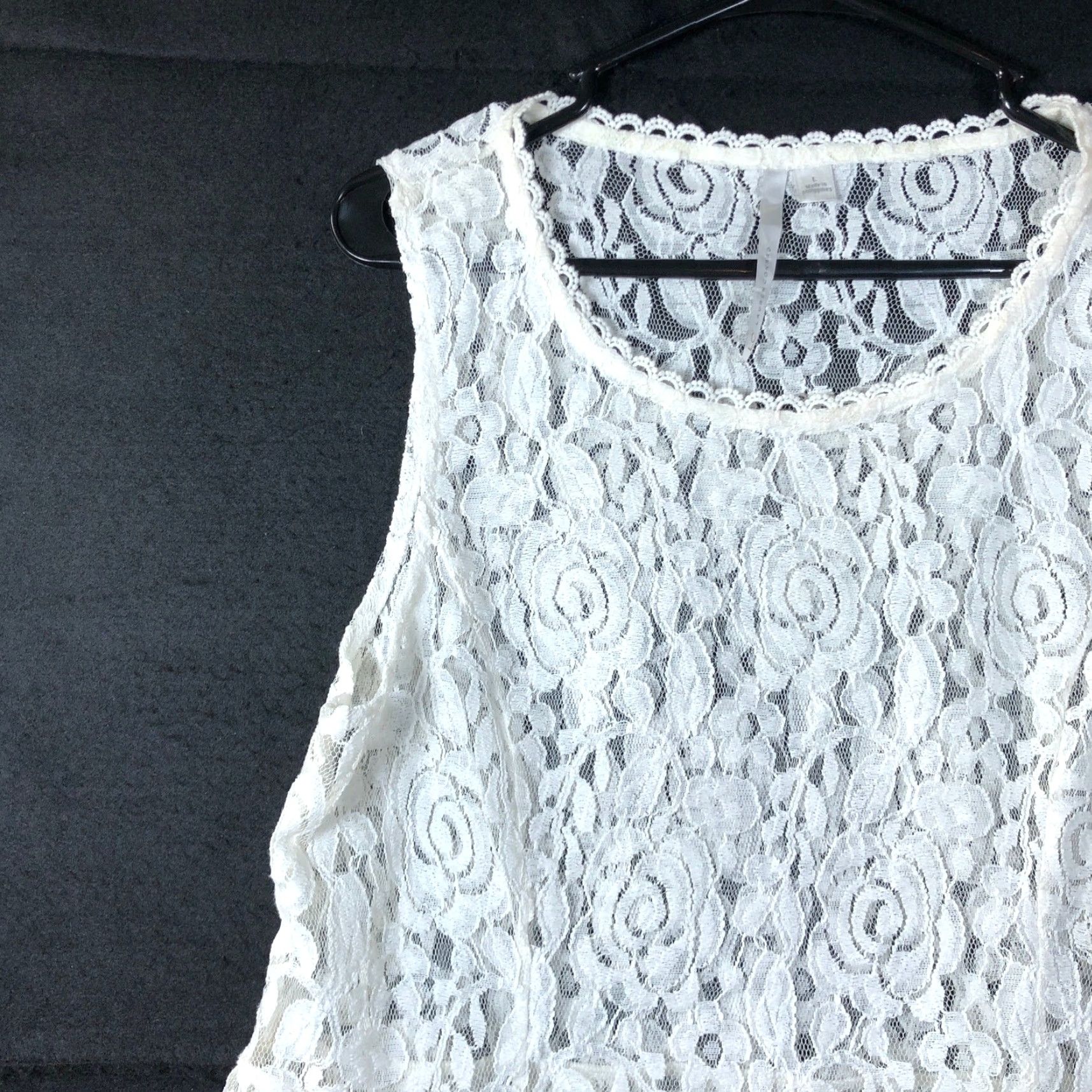 Vintage Lauren Conrad Womens Tank Cream Crochet Pull Over Sleeveless Peplum Large Size L / US 10 / IT 46 - 4 Thumbnail