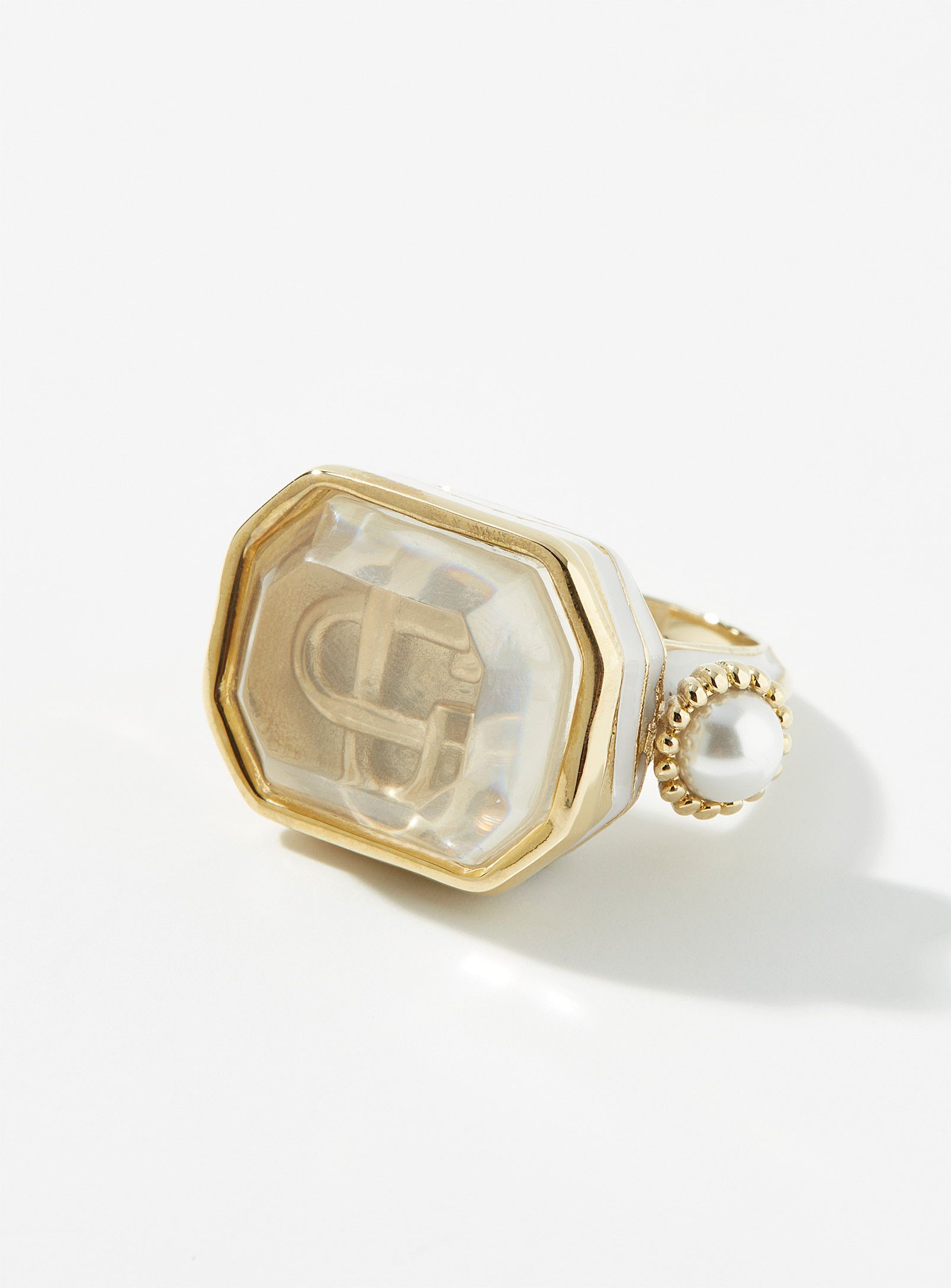 Casablanca BNWT SS24 CASABLANCA INTERLACING PEARLS CABOCHON RING M Size ONE SIZE - 1 Thumbnail