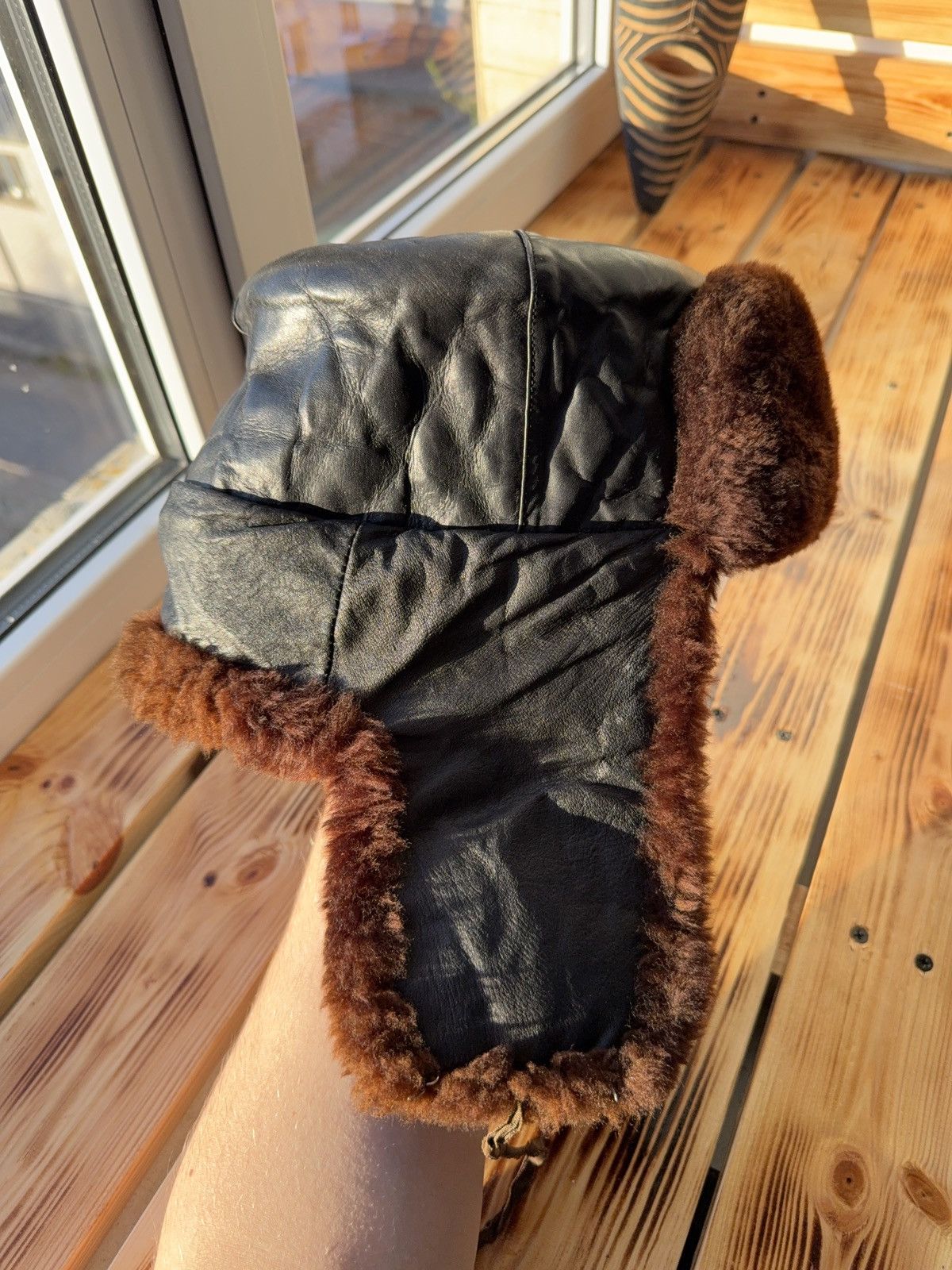 Vintage Vntg 80s Aviator Real Leather / Fur RARE Retro Ushanka Hat Size ONE SIZE - 10 Thumbnail