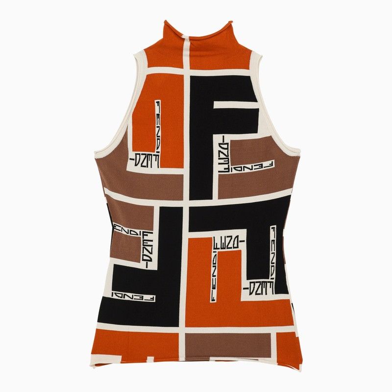 image of Fendi Sleeveless Top In Multicolored Lycra in Orange, Women's (Size Medium)