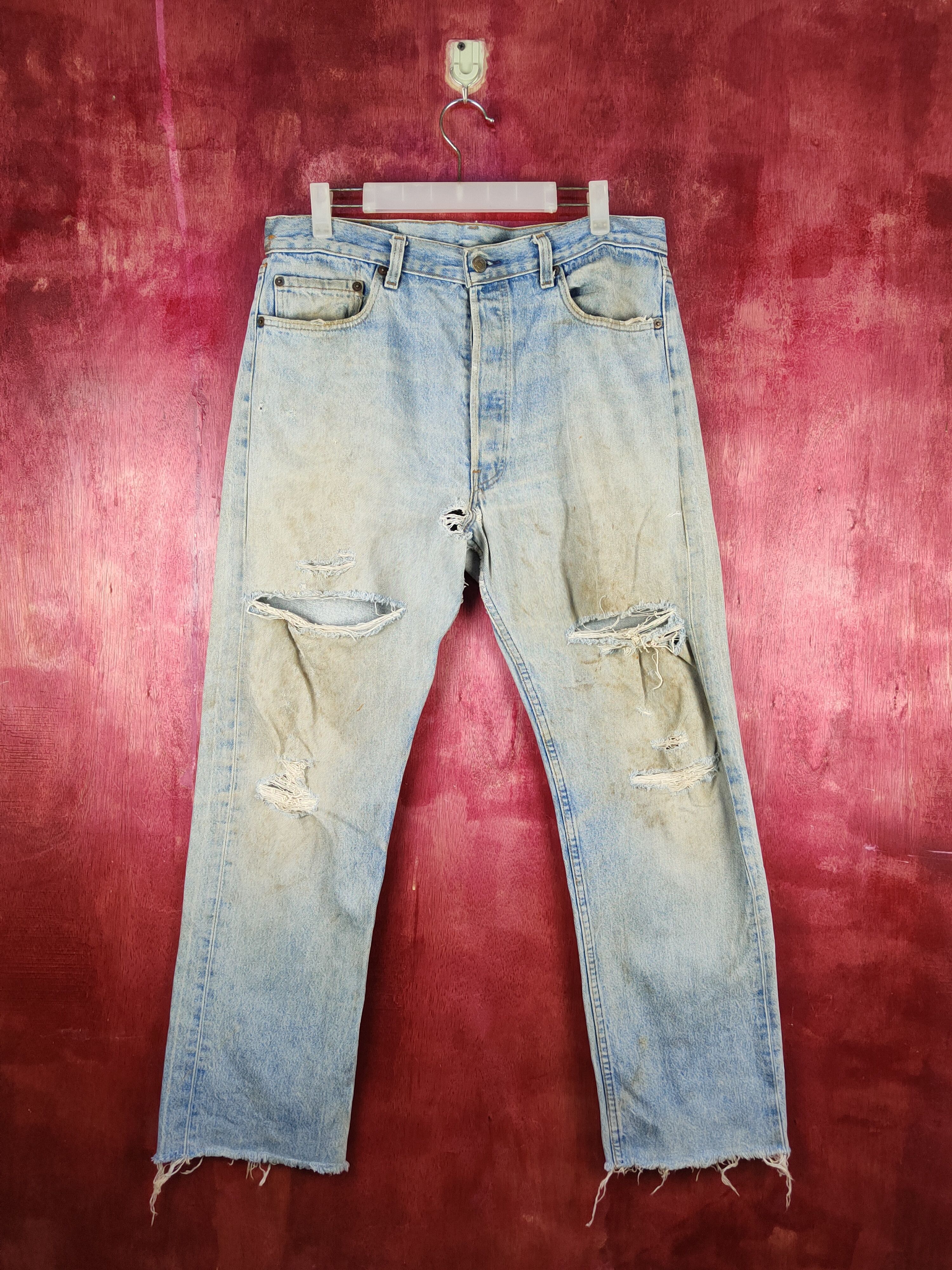 Levi's vintage Levi's Blue Distressed faded jeans Denim #S1594 Size US 35 - 1 Thumbnail