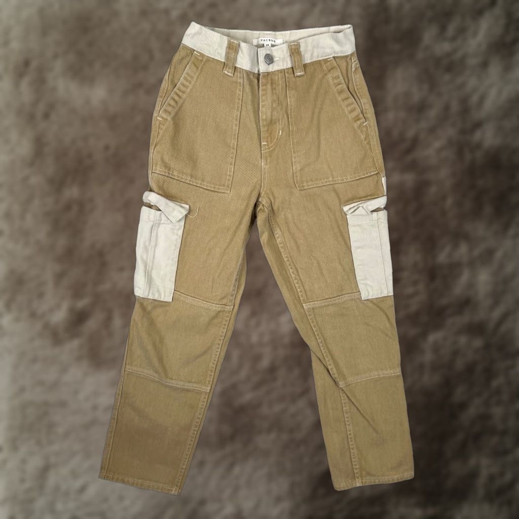 Vintage PasSun Cargo Carpenter Brown Pants Women's 24 Khaki Baggy Cargo Pants Straight Leg 27in Inseam Womens Size 42" / US 20 - 1 Thumbnail