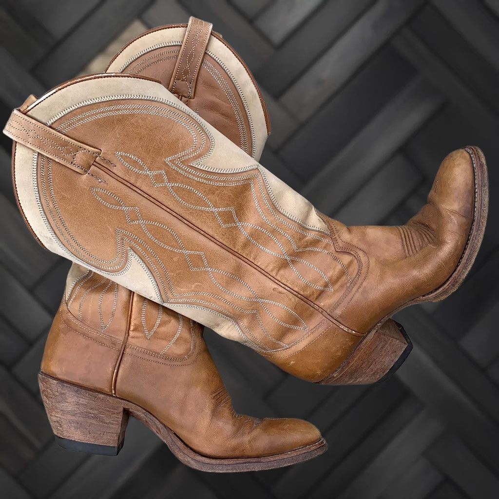 Dan Post VINTAGE Dan Post Boots 5 C Ladies Womens Western Cowboy Cowgirl Spain Leather Rockabilly 1980s Mens Womens Boys Girls Size US 5 / IT 35 - 1 Thumbnail