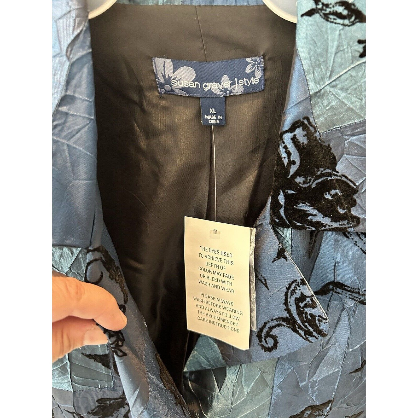 Other Susan Graver QVC VTG Blue taffeta Black Velvet evening light Coat Blazer XL NEW Size XL / US 12-14 / IT 48-50 - 4 Thumbnail