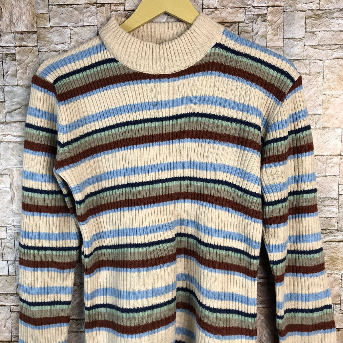 Homespun Knitwear Jeancox Stripe Brown Knitwear #A683 Size M / US 6-8 / IT 42-44 - 5 Thumbnail