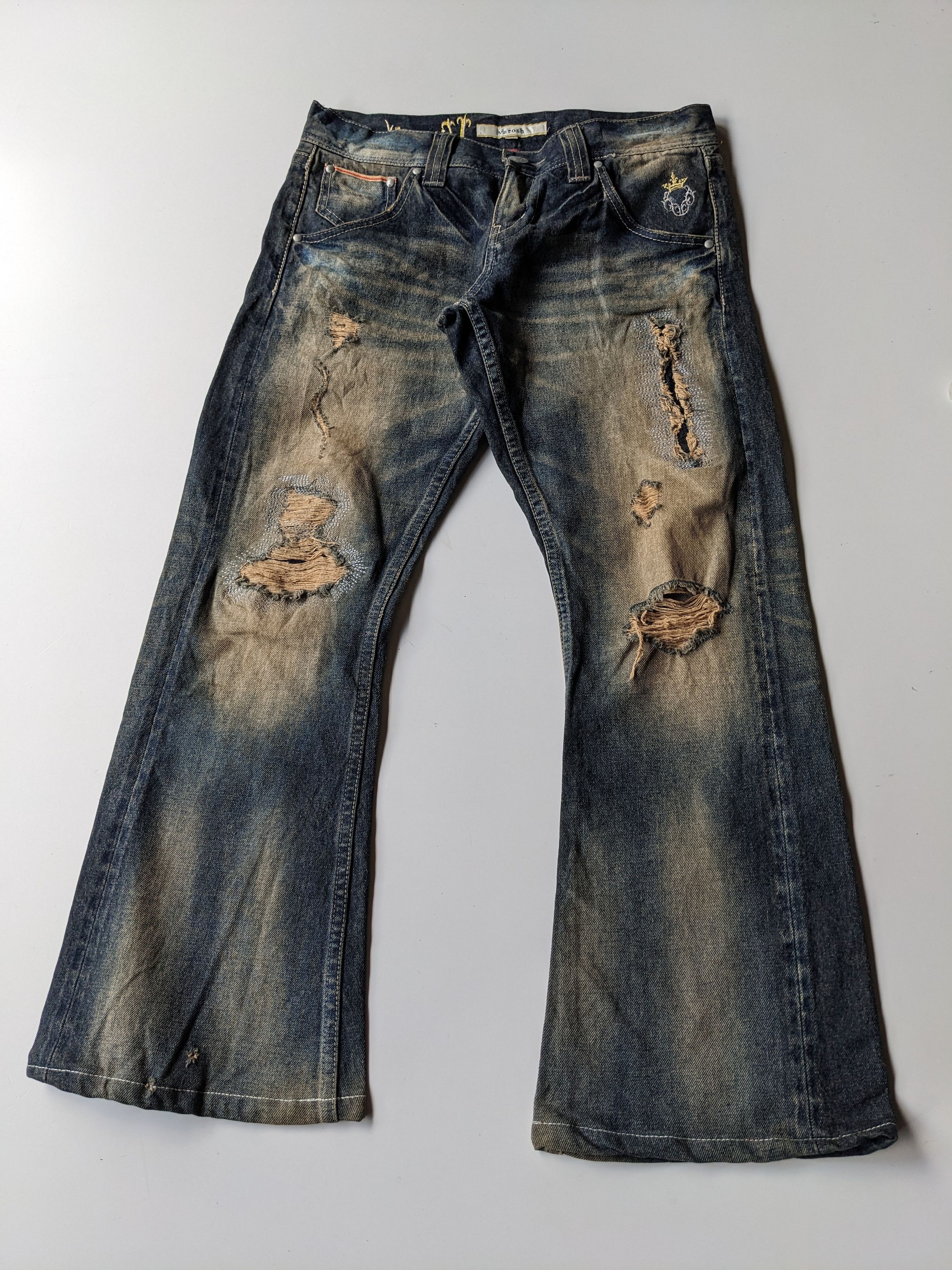 If Six Was Nine × Le Grande Bleu (L.G.B.) Varosh mud wash ripped flare jeans Size US 32 / EU 48 - 1 Thumbnail