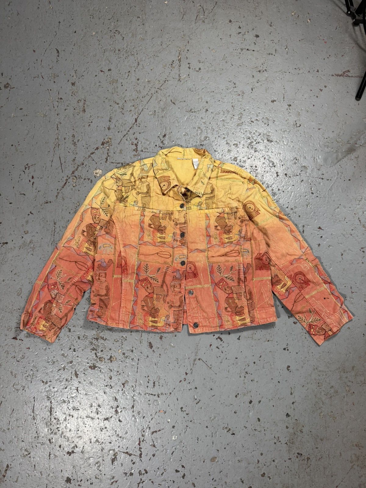 Insane Vintage Denim Jacket Pattern Rainbow Cropped
