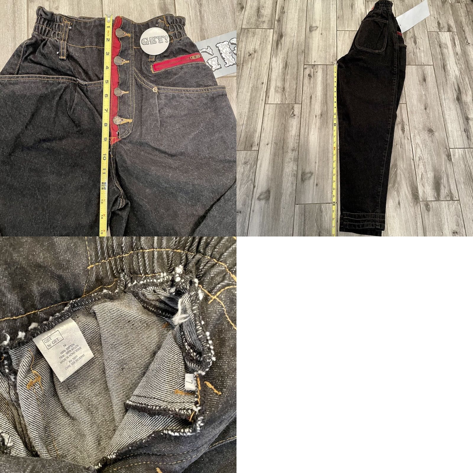 Vintage VINTAGE Get By Elie Jeans VTG 90s 24x28 High Waist Button Fly Distressed NWT Black Denim Womens Size 24" / US 00 / IT 34 - 8 Thumbnail