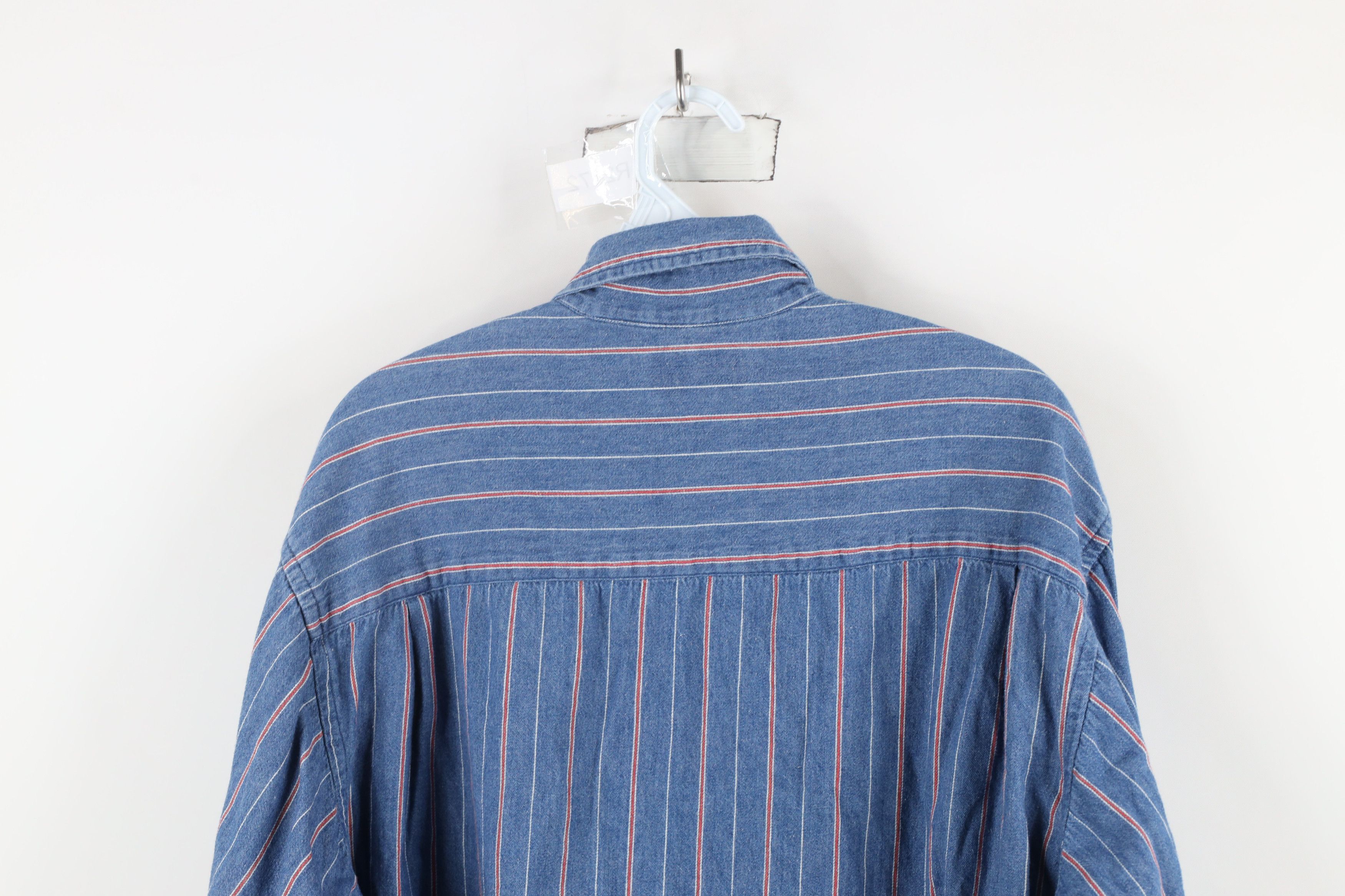 Vintage Vintage 90s Streetwear Striped Denim Jean Button Down Shirt Size US L / EU 52-54 / 3 - 8 Thumbnail