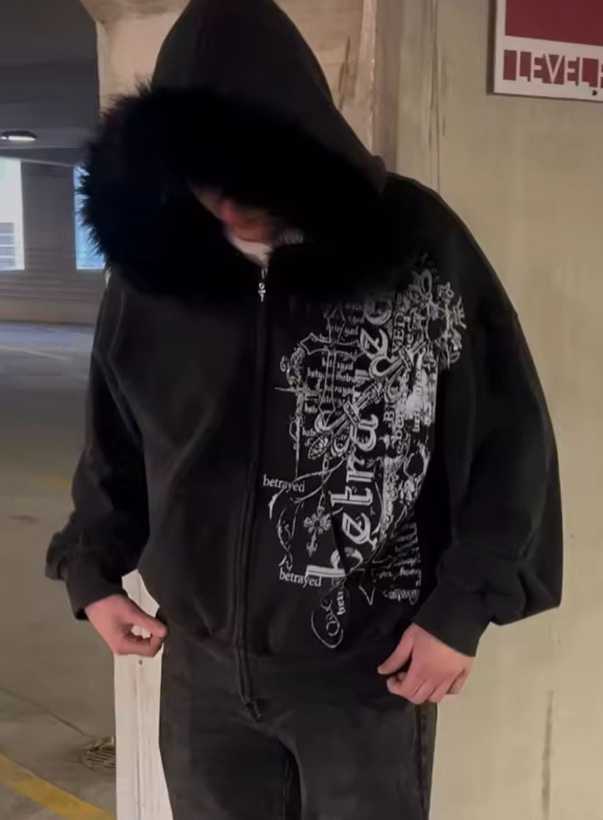 Other Fashion Punk Y2K Goth Grunge Dark Totem Fur Hoodies Size US XL / EU 56 / 4 - 2 Thumbnail