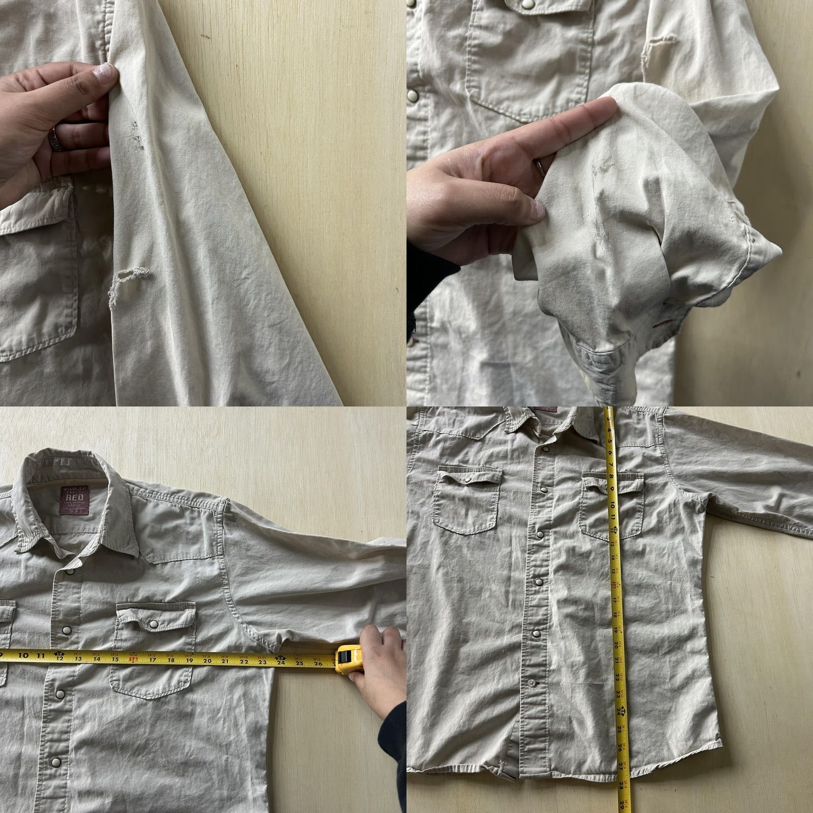 Wrangler Wrangler Shirt Mens Large Beige Solid Long Sleeve Snap Button Up Workwear Size US L / EU 52-54 / 3 - 8 Thumbnail