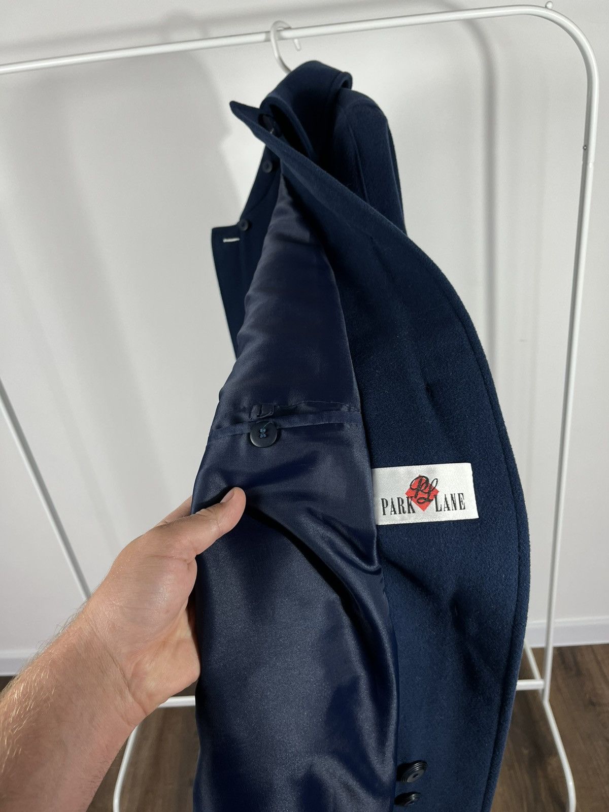 Designer Vintage Navy Wool Overcoat by Park Lane – Classic Design Size L / US 10 / IT 46 - 9 Thumbnail