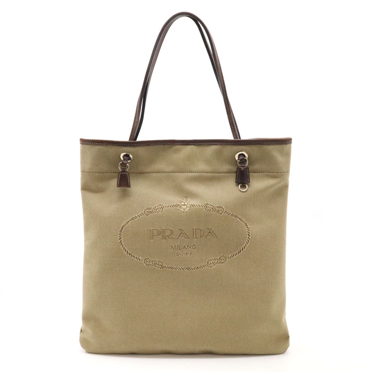 Prada Prada Logo Jacquard Canvas 2Way Tote Bag Br3579 Khaki Beige/dark Brown Canvas Shoulder Bag Br3579, Women's