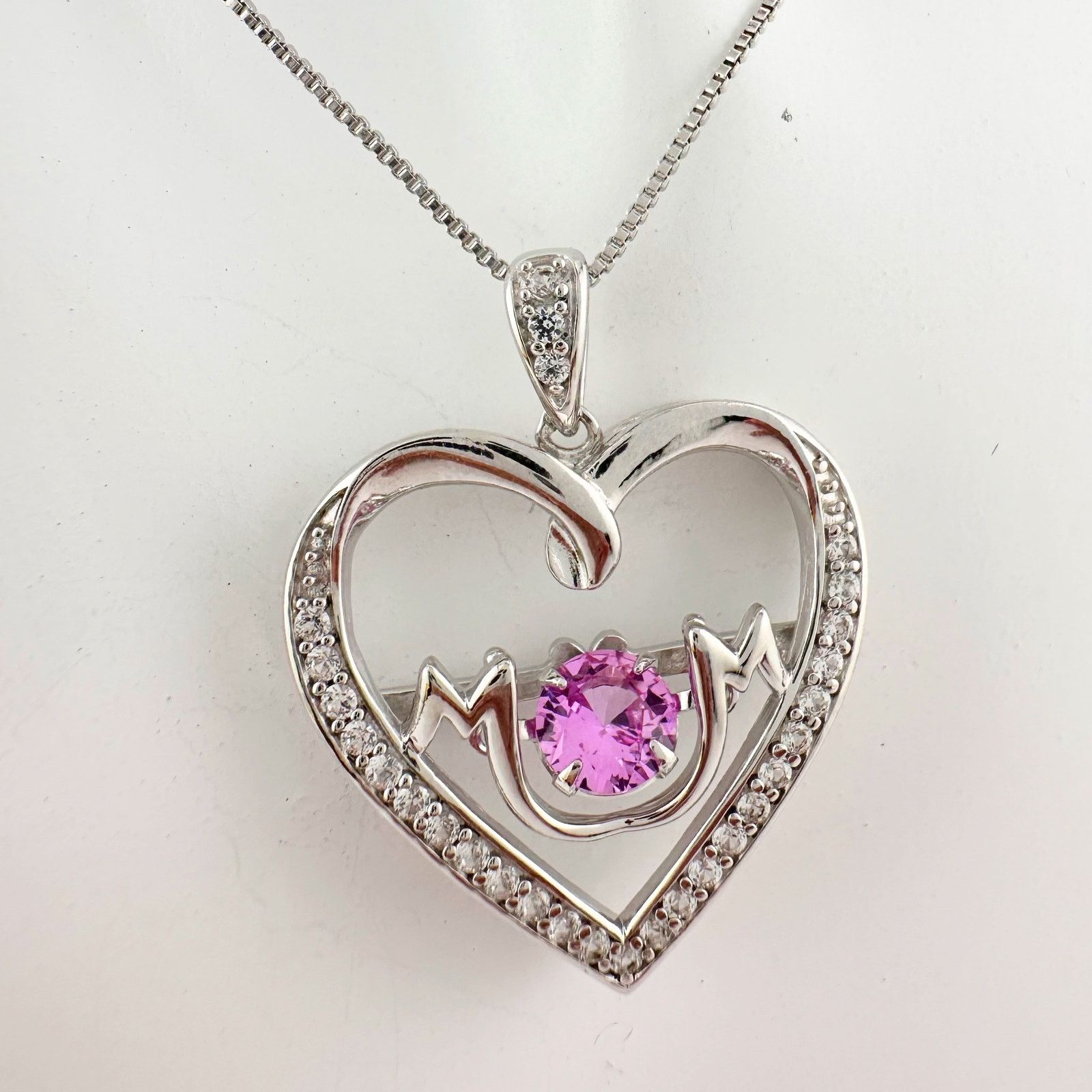 Other "Mom" Dancing Heart Necklace with Pink & White Sapphires Size ONE SIZE - 6 Thumbnail