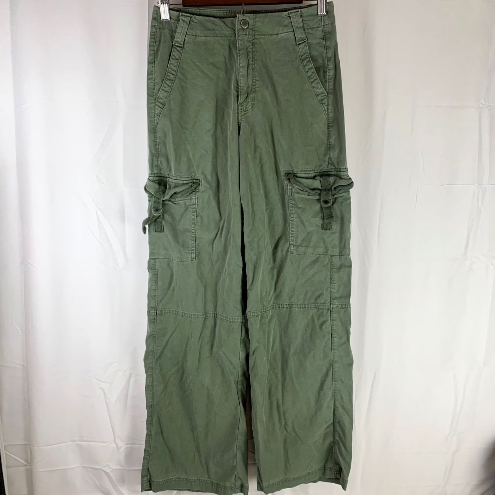 Vintage American Eagle Cargo Pants Womens 2 Olive Green Wide Leg Stretch Utility Size 26" / US 2 / IT 38 - 2 Thumbnail