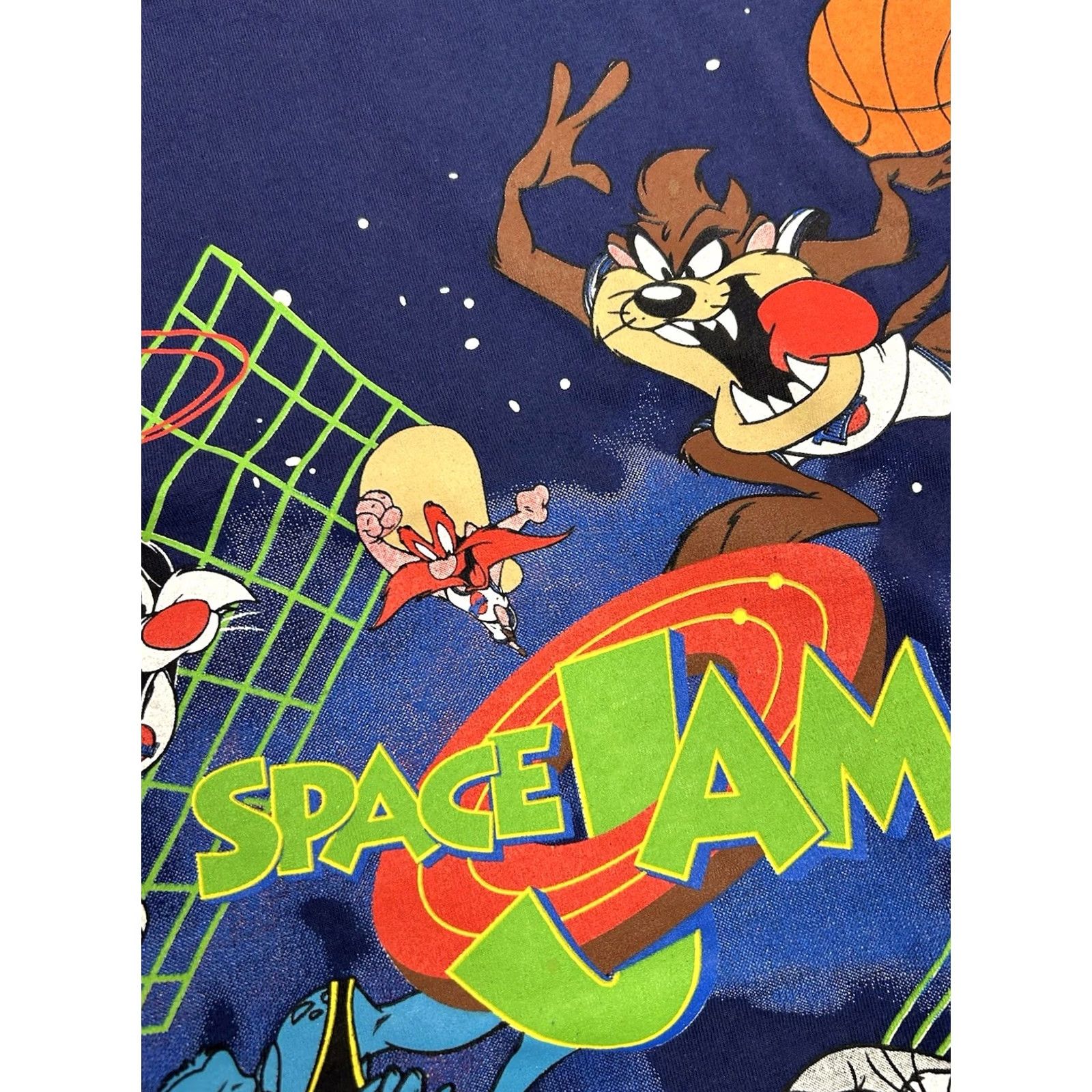Vintage VINTAGE Space Jam Movie Promo Looney Tunes Warner Bros 1996 Tee Large Blue Cartoon 90s Basketball Unisex Adults Size US L / EU 52-54 / 3 - 5 Thumbnail