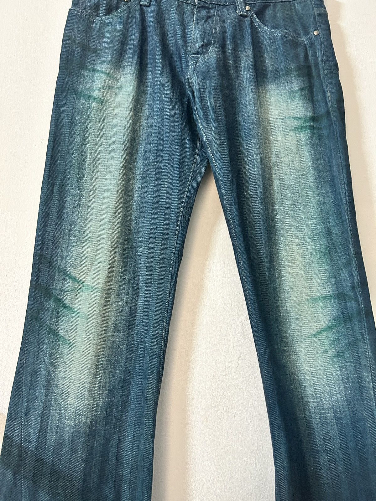Tornado Mart Tornado Mart Striped Waxed Denim Flared Jeans Size US 31 - 3 Thumbnail