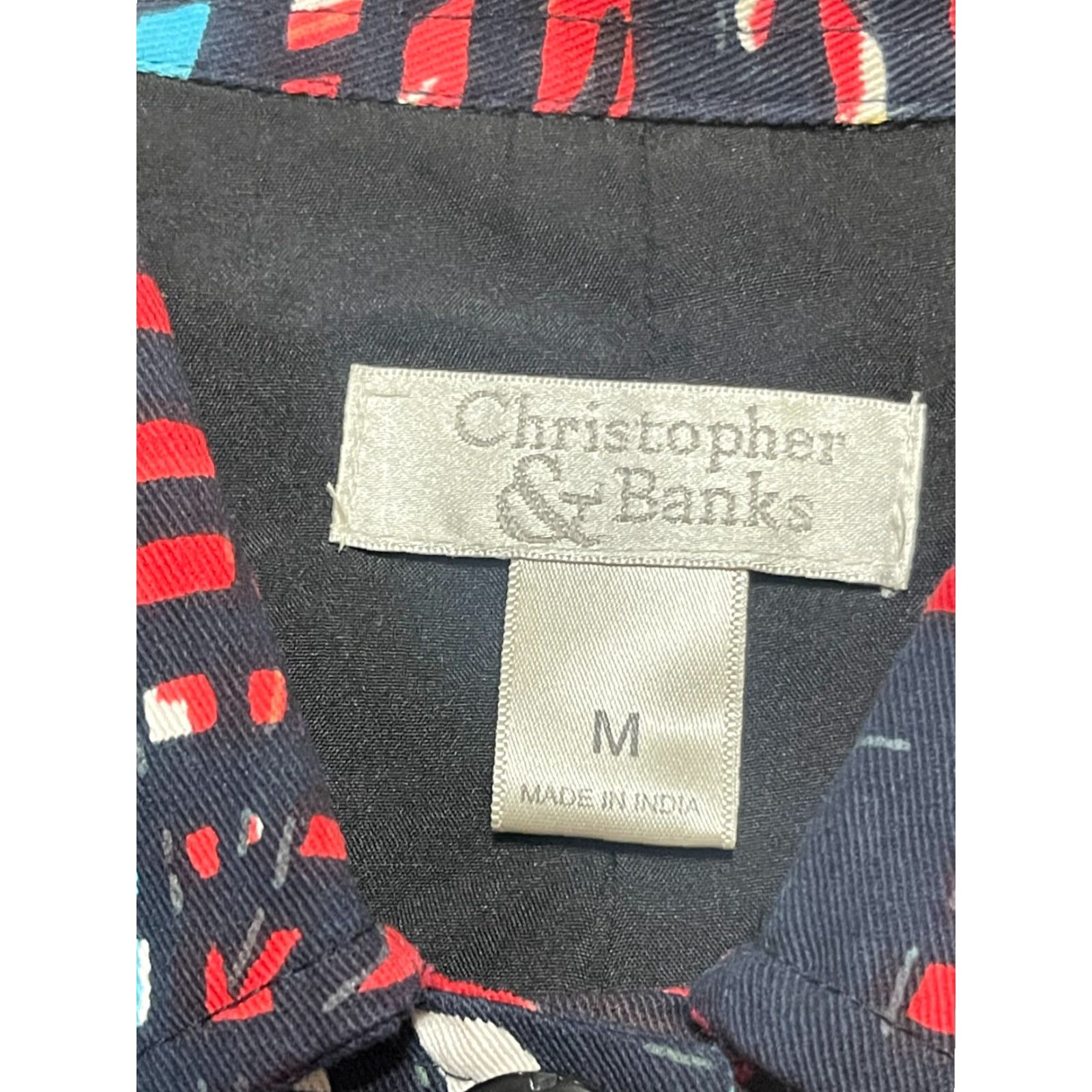 Vintage Christopher & Banks Shirt, Women's Medium, Button-Up, Red Blue, Allover Print, Casual, Fall Spring Summer, Women, Regular Fit Size M / US 6-8 / IT 42-44 - 7 Thumbnail