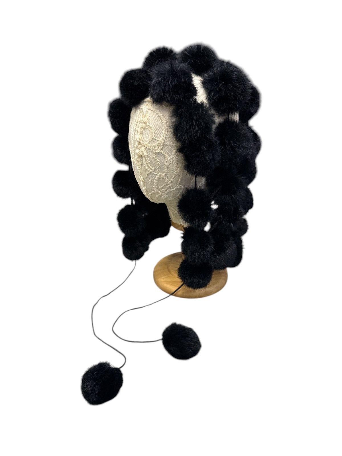 Japanese Brand BLACK POM-POM RABBIT FUR SCARF Size ONE SIZE - 1 Thumbnail