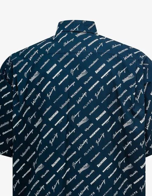 Balenciaga Balenciaga Blue Logomania Large Short Sleeve Shirt Size US S / EU 44-46 / 1 - 4 Thumbnail