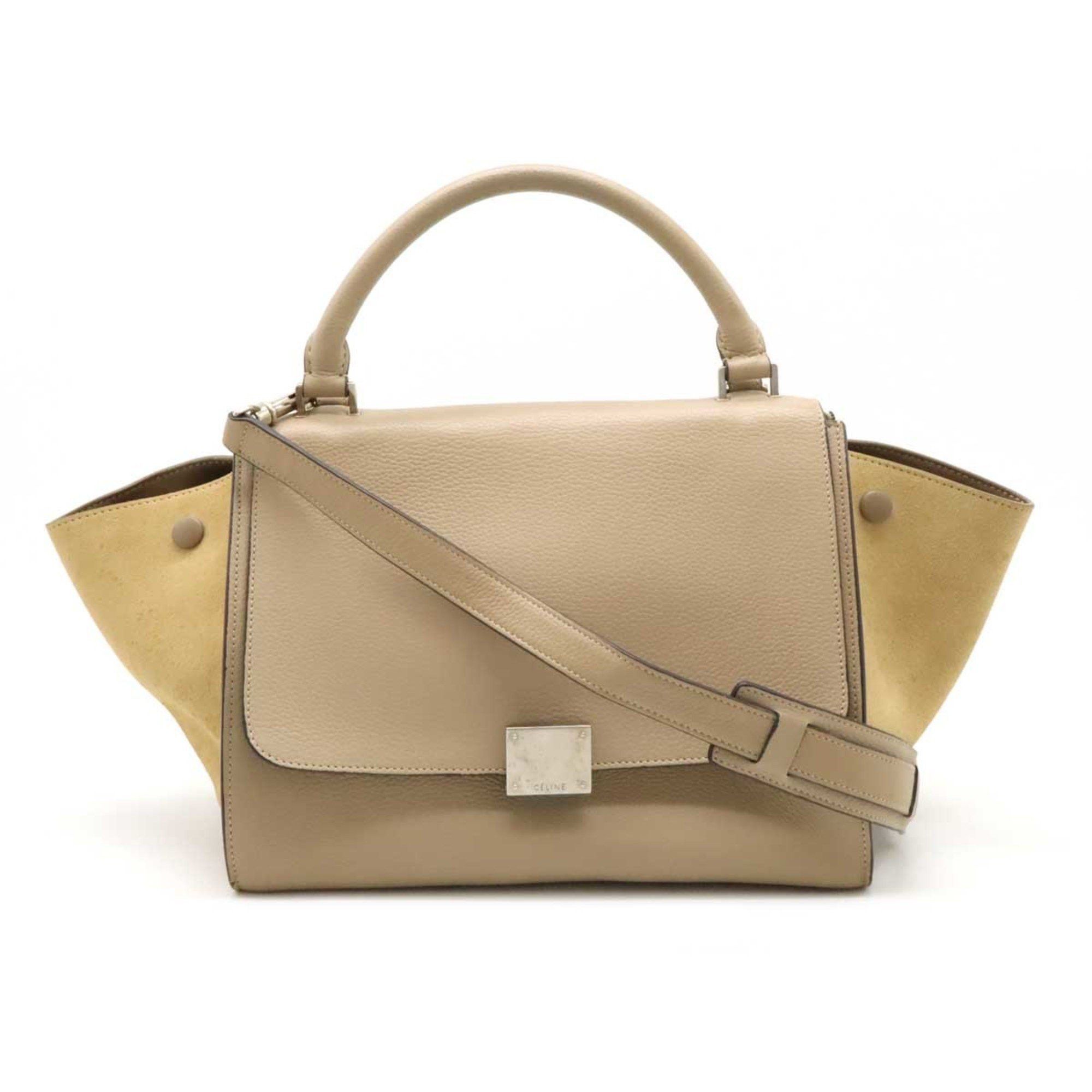Celine Trapeze Small Handbag Shoulder Bag Leather Suede Beige, Women's