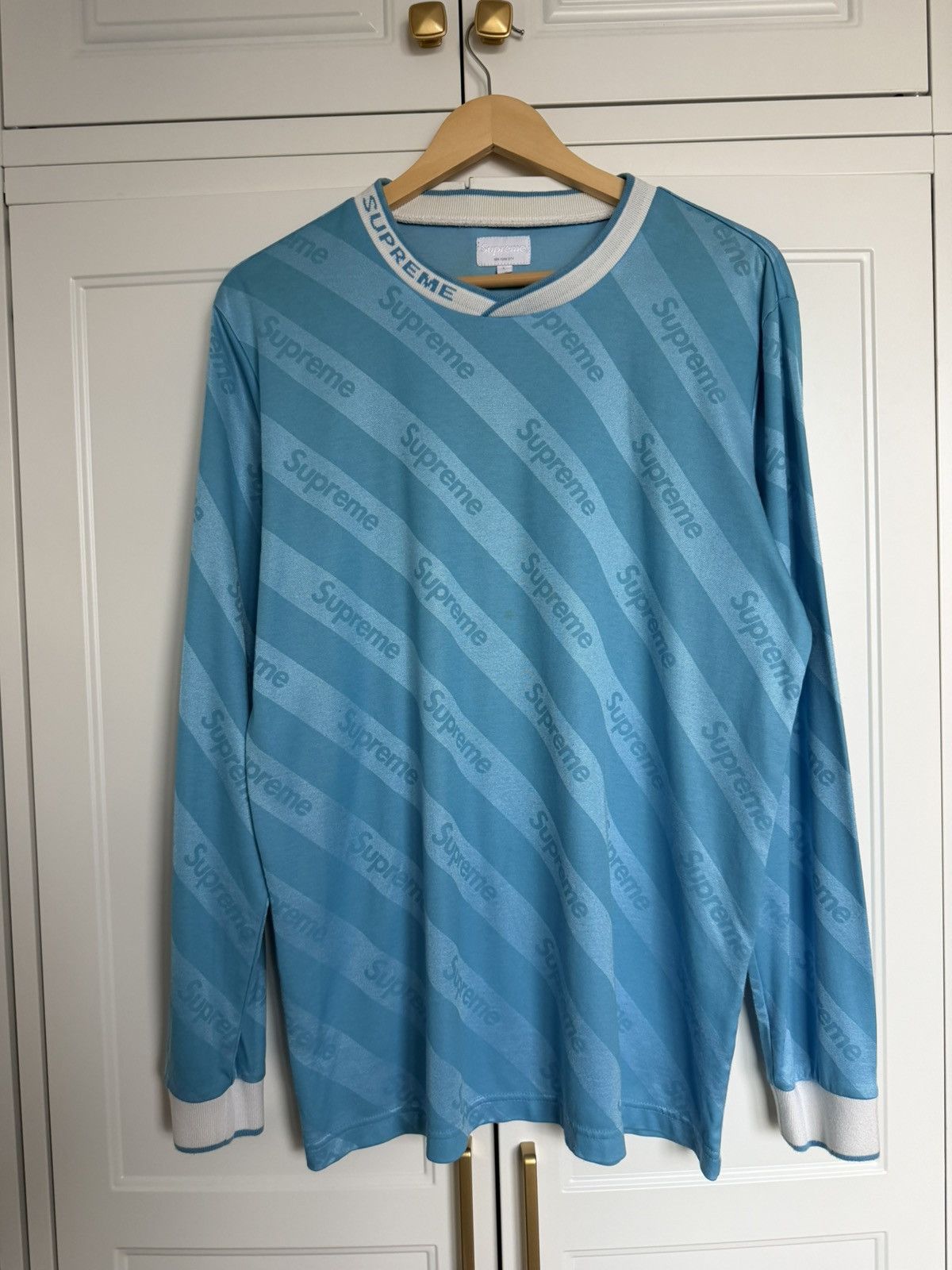 Supreme Supreme 99 L/S Football Top FTP Large White Blue | Grailed