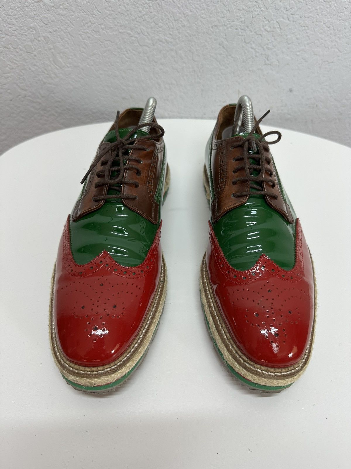 Prada PRADA Men’s Tri Color Brogue Patent Leather Derby Shoes Size US 9 / EU 42 - 2 Thumbnail