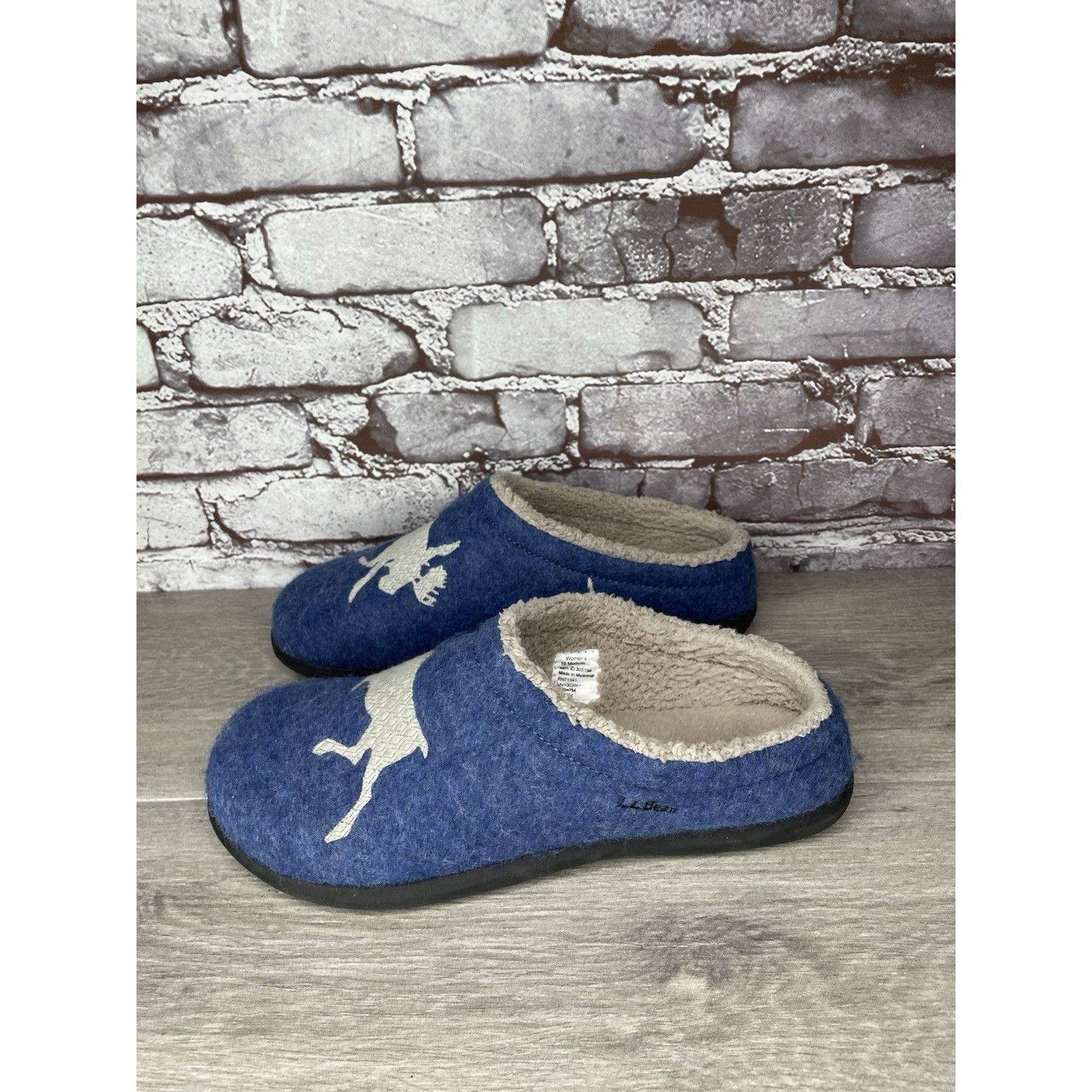 L.L. Bean LL Bean Daybreak Scuffs Blue Moose Motif Wool Clog Slippers Size US 10 / IT 40 - 6 Thumbnail