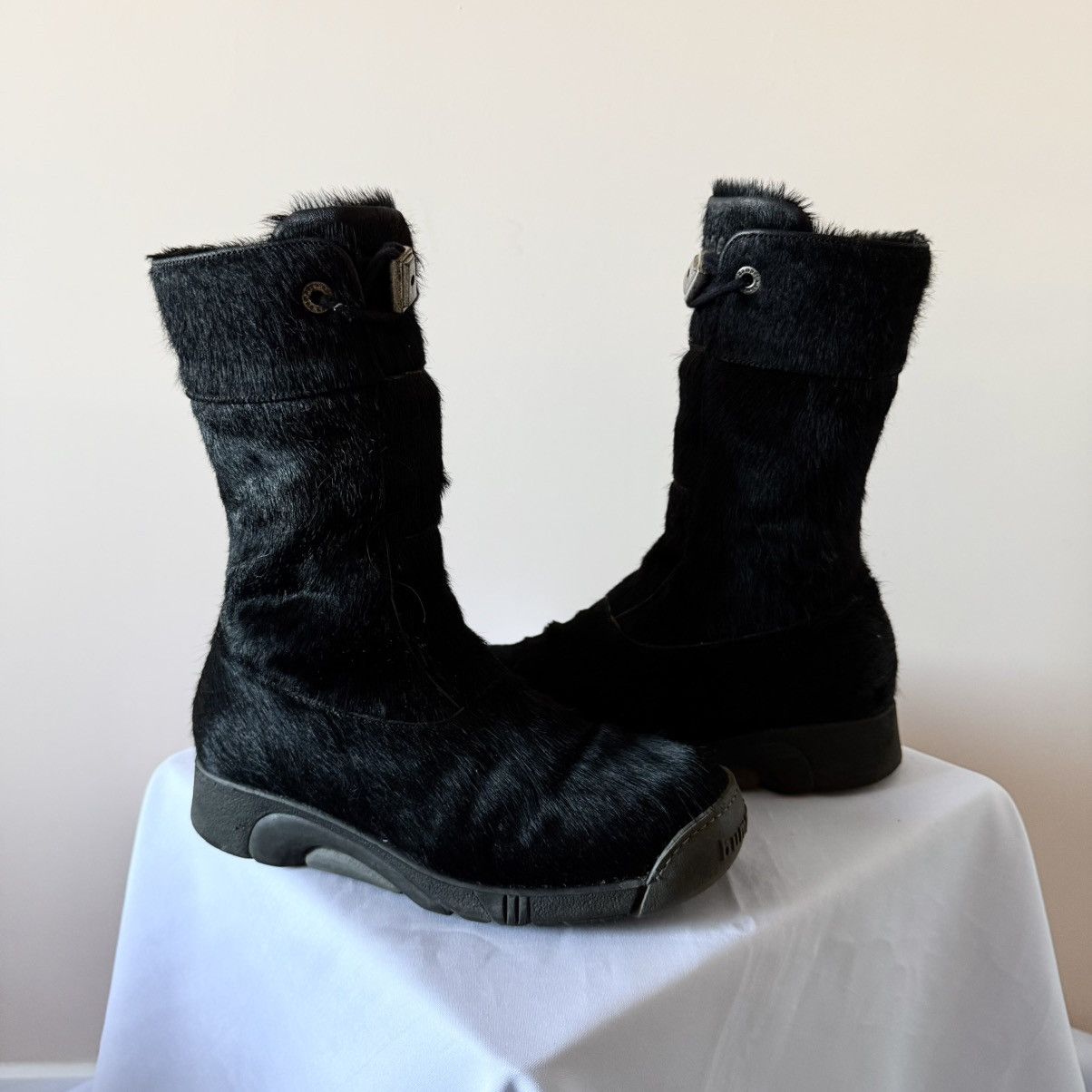 If Six Was Nine Vintage Y2K Bumper Pony Fur Black Lace Up Boots Size US 8 / IT 38 - 2 Thumbnail