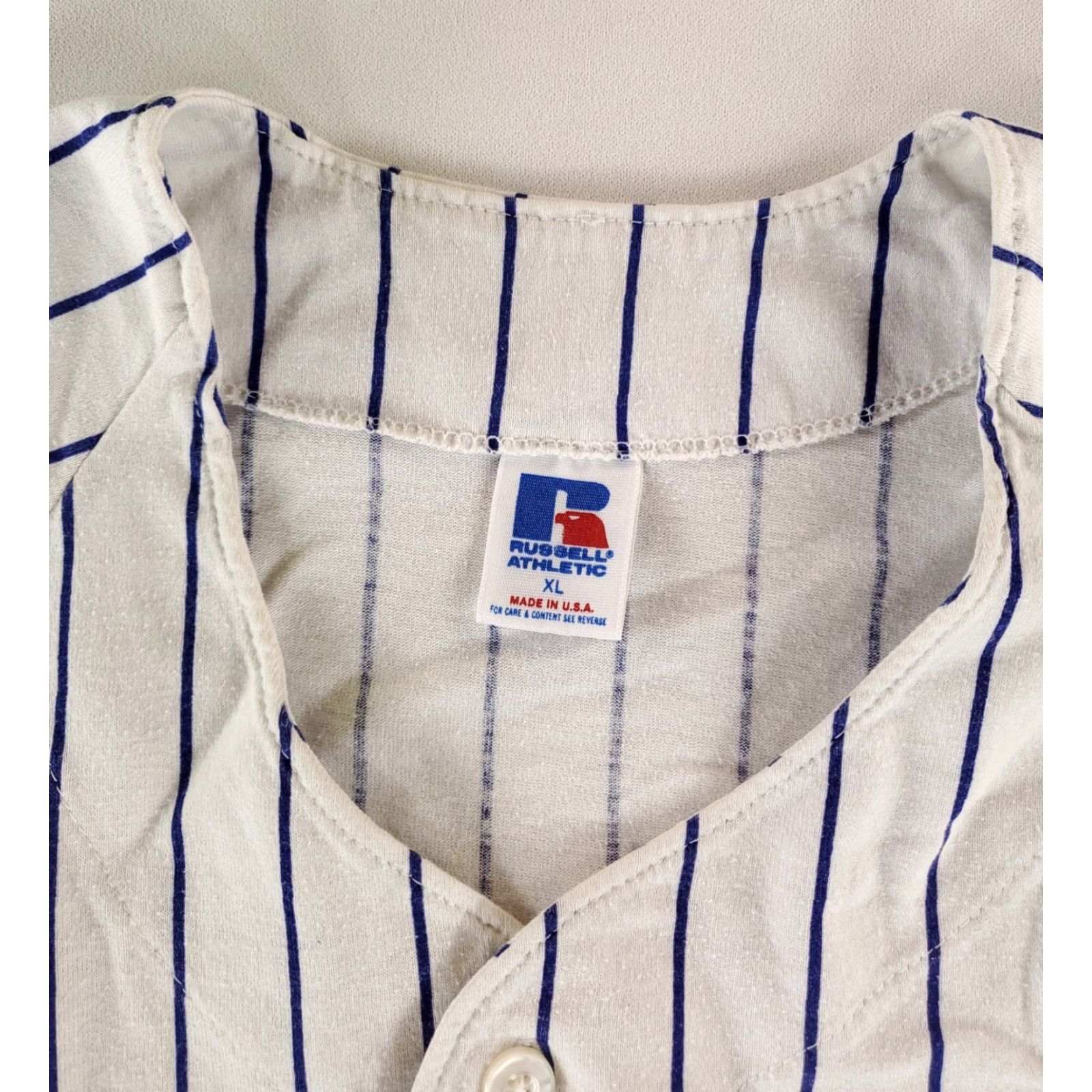 Russell Athletic VINTAGE Chicago Cubs T Shirt Jersey Pin Stripe White Made USA Mens XL Shirt Size US XL / EU 56 / 4 - 4 Thumbnail