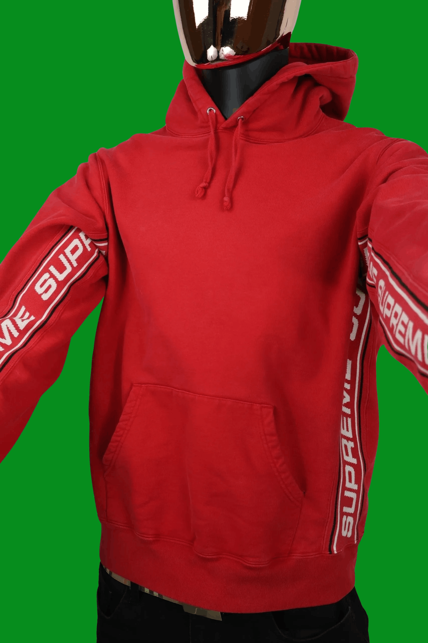 Supreme Authentic Pre-Owned 2018 Red Supreme Tape Stripe Hoodie Size US M / EU 48-50 / 2 - 7 Thumbnail