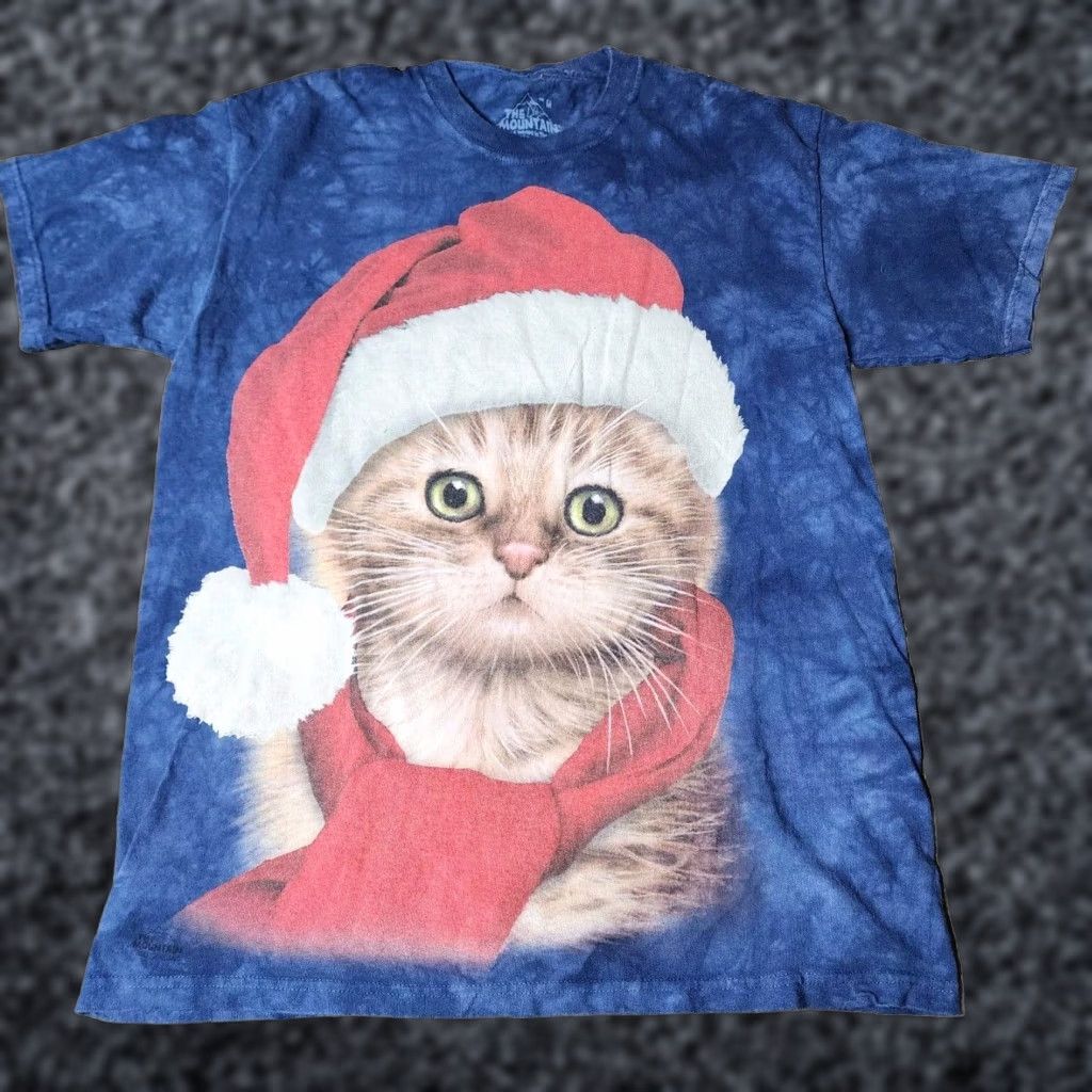 The Mountain The Mountain Mens M T Shirt Crew Neck Short Sleeve Tie Dye Christmas Santa Cat Kitten Blue 2010-2019 Cotton Size US M / EU 48-50 / 2 - 1 Thumbnail