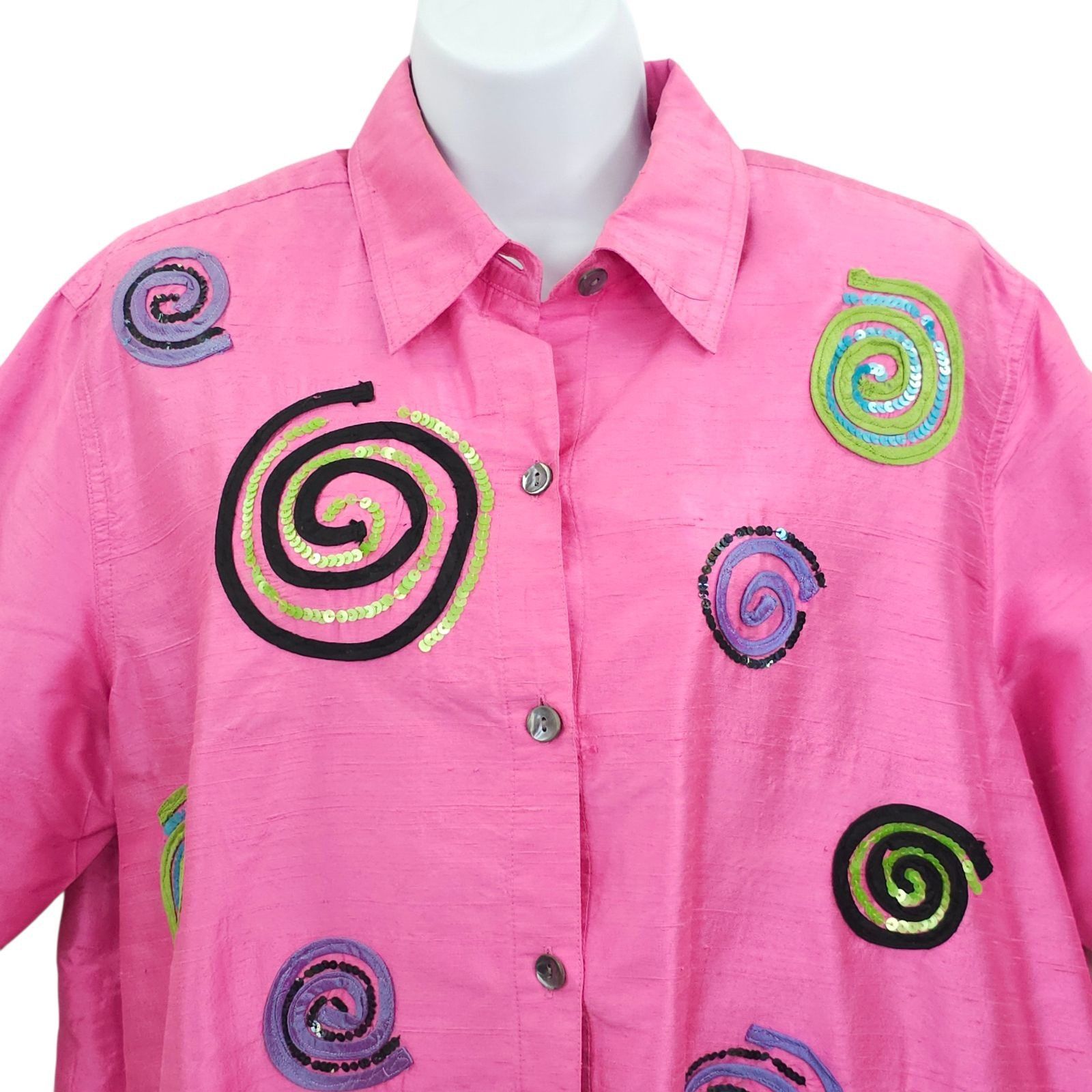 Other Bleu Bayou Silk Shacket L Pink Sequin Swirl Maximalist 90s Size L / US 10 / IT 46 - 10 Thumbnail