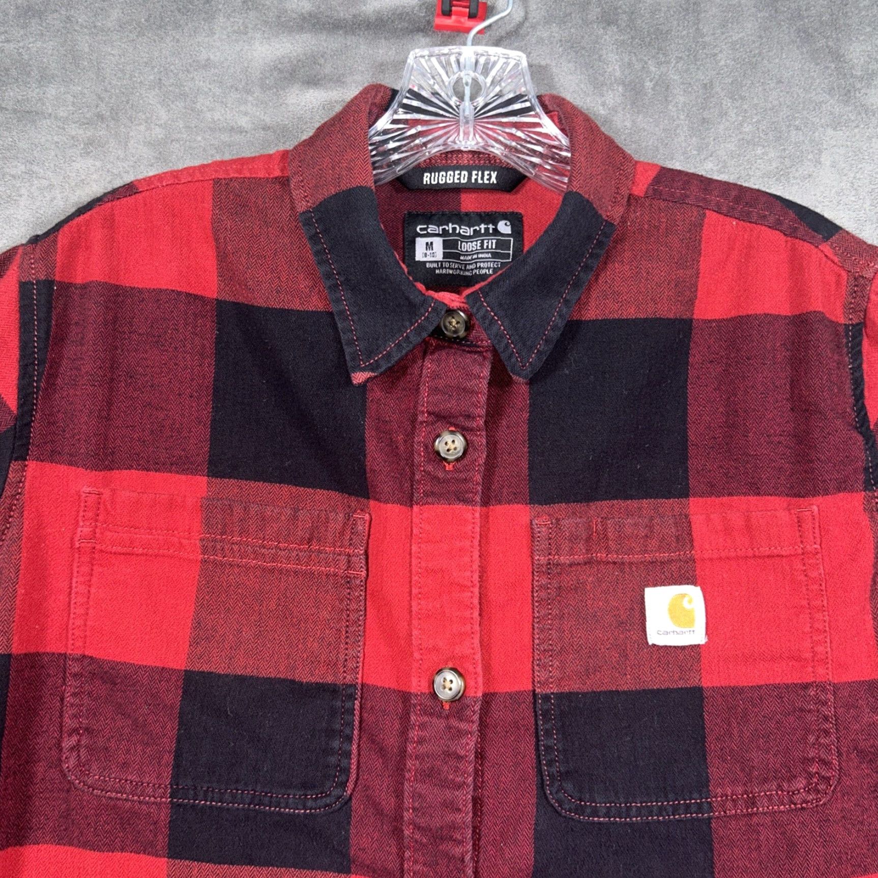 Carhartt VINTAGE? Wait this is not vintage. Carhartt Rugged Flex Red Plaid Shirt Womens Size M Loose Fit Button Up Workwear Size M / US 6-8 / IT 42-44 - 2 Thumbnail