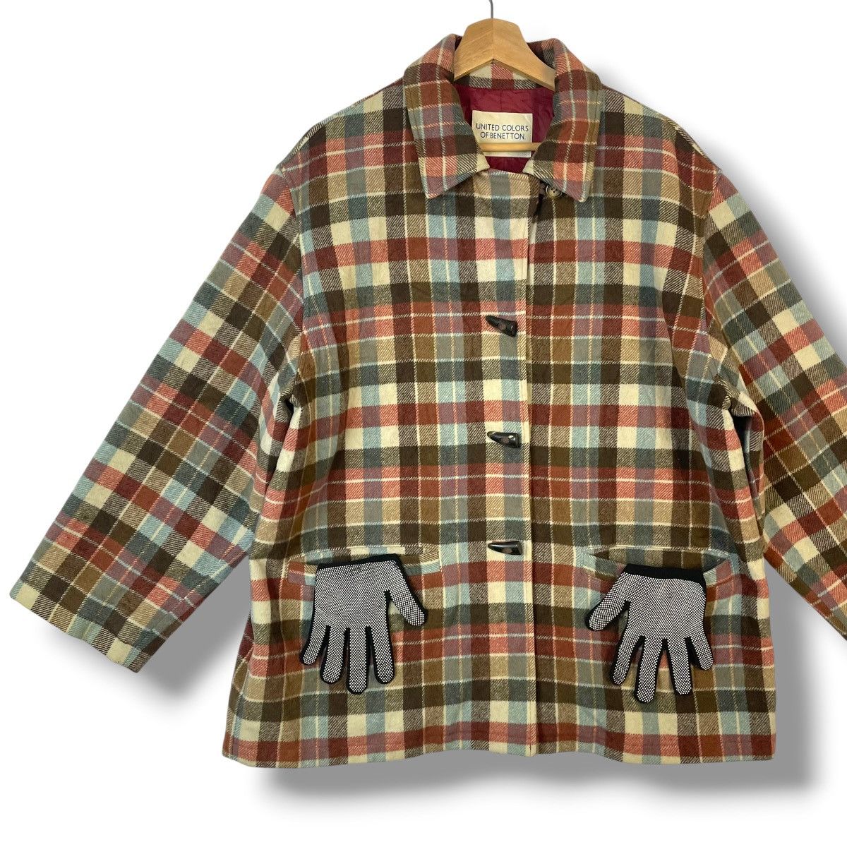 United Colors Of Benetton UNITED COLORS OF BENETTON PLAID WOOL DUFFLE JACKET Size US XL / EU 56 / 4 - 5 Thumbnail