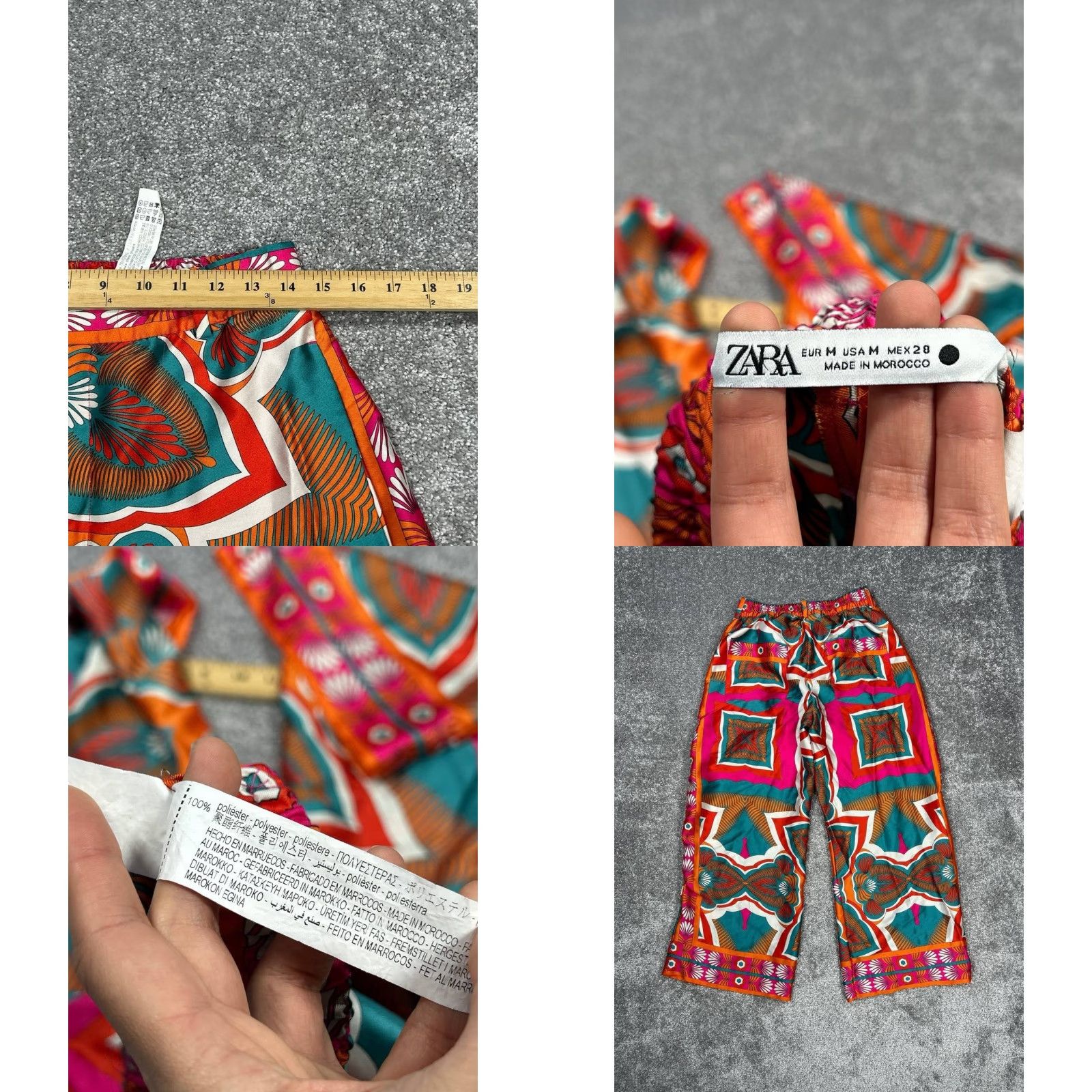 Zara Zara Pants Womens Medium Pink Orange Multi Satin Culottes Pull On Size 32" / US 10 / IT 46 - 8 Thumbnail