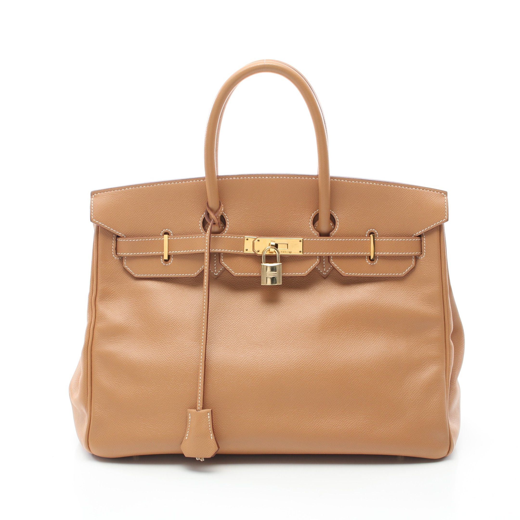 image of Hermes Birkin 35 Natural Handbag Courchevel Light Brown Gold Hardware □E Stamp, Women's
