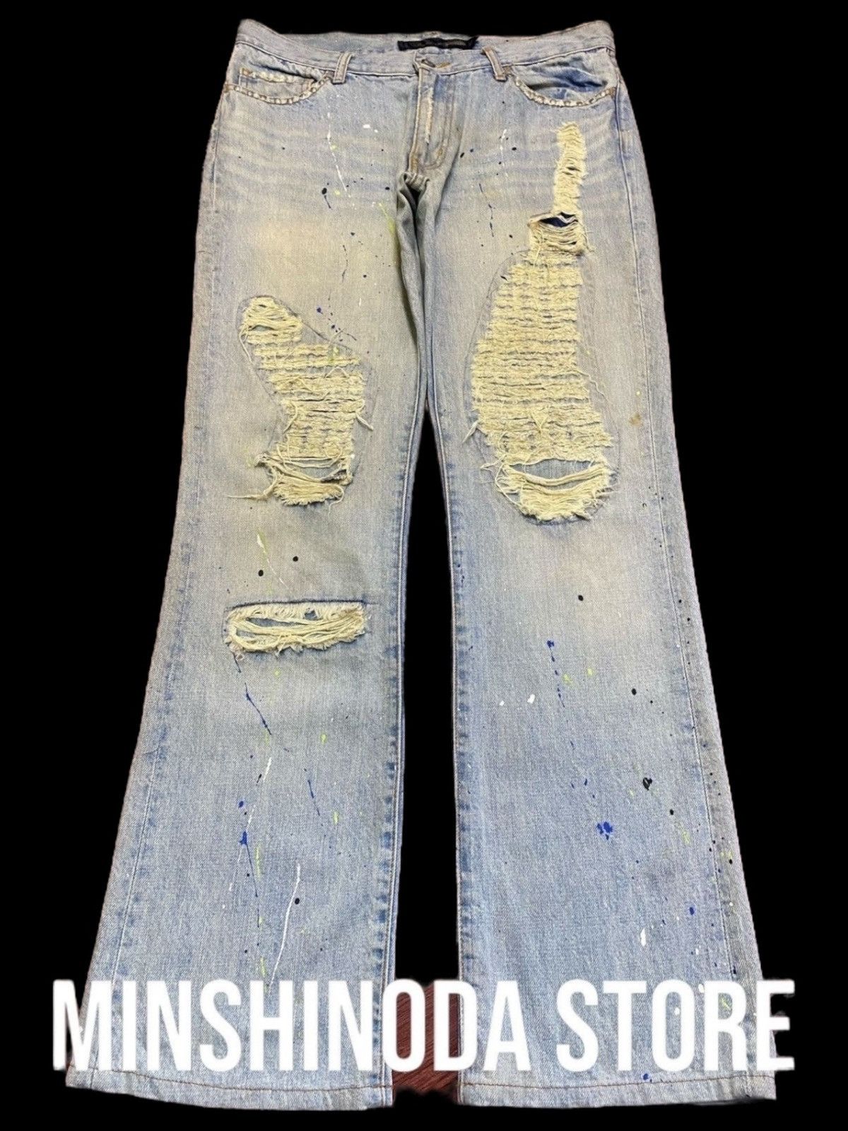 If Six Was Nine Vintage Schlussel Snake Paint Splatter Thrash Flare Jeans Size US 33 - 1 Thumbnail