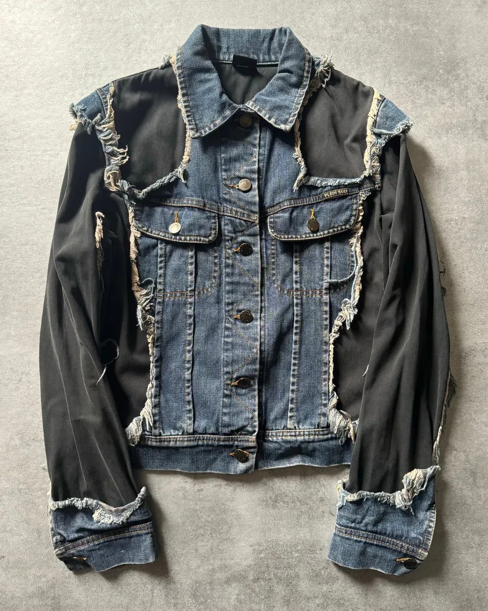 Designer × Vintage 2000s Plein Sud Distressed Hybrid Denim Jacket Size XS / US 0-2 / IT 36-38 - 1 Thumbnail