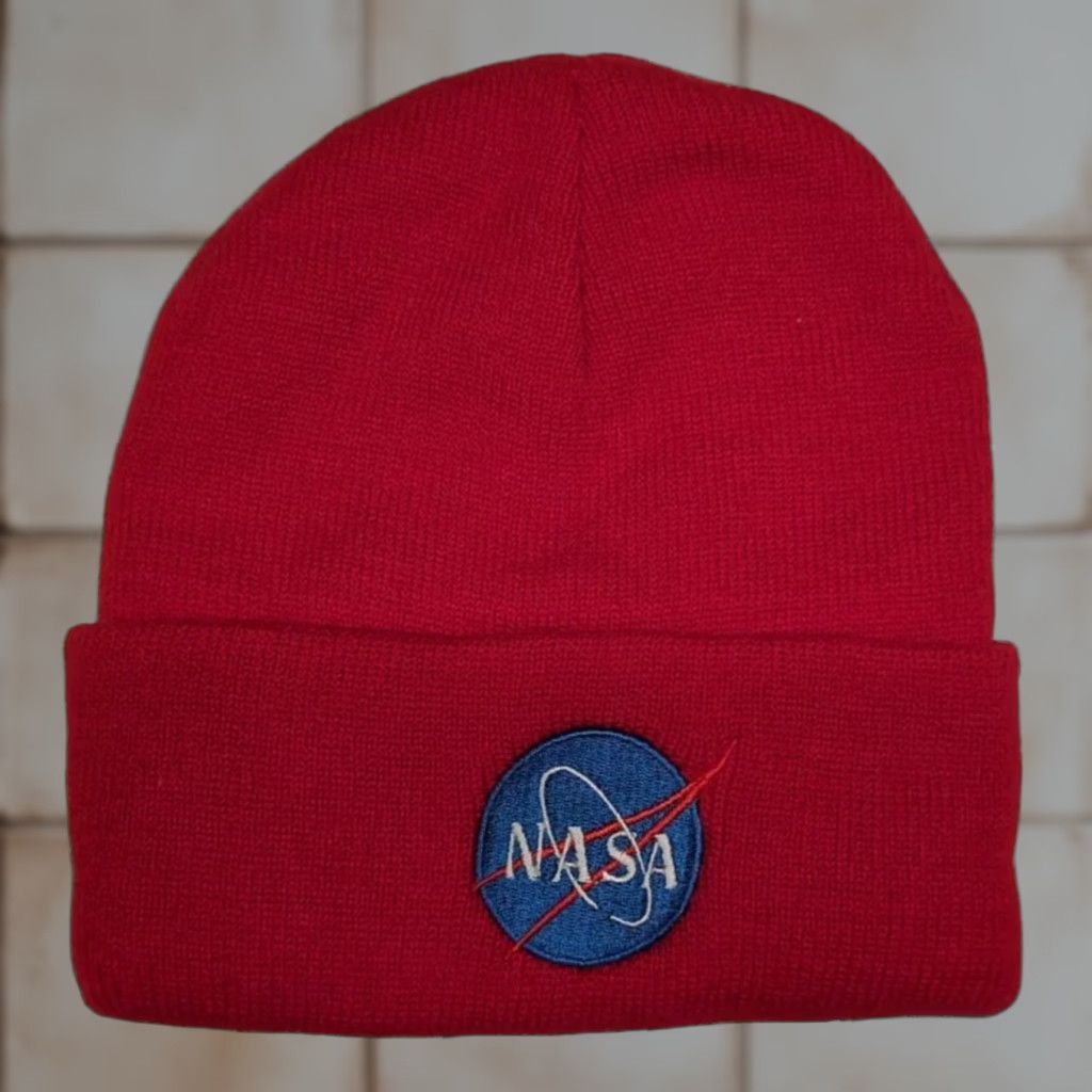 NASA NASA Beanie Hat Knit Cap Red Unisex Stretch Warm Solid Acrylic Cotton Space USA Military Buzz Lightyear Captain America Astro Boy Rocketeer Size ONE SIZE - 1 Thumbnail
